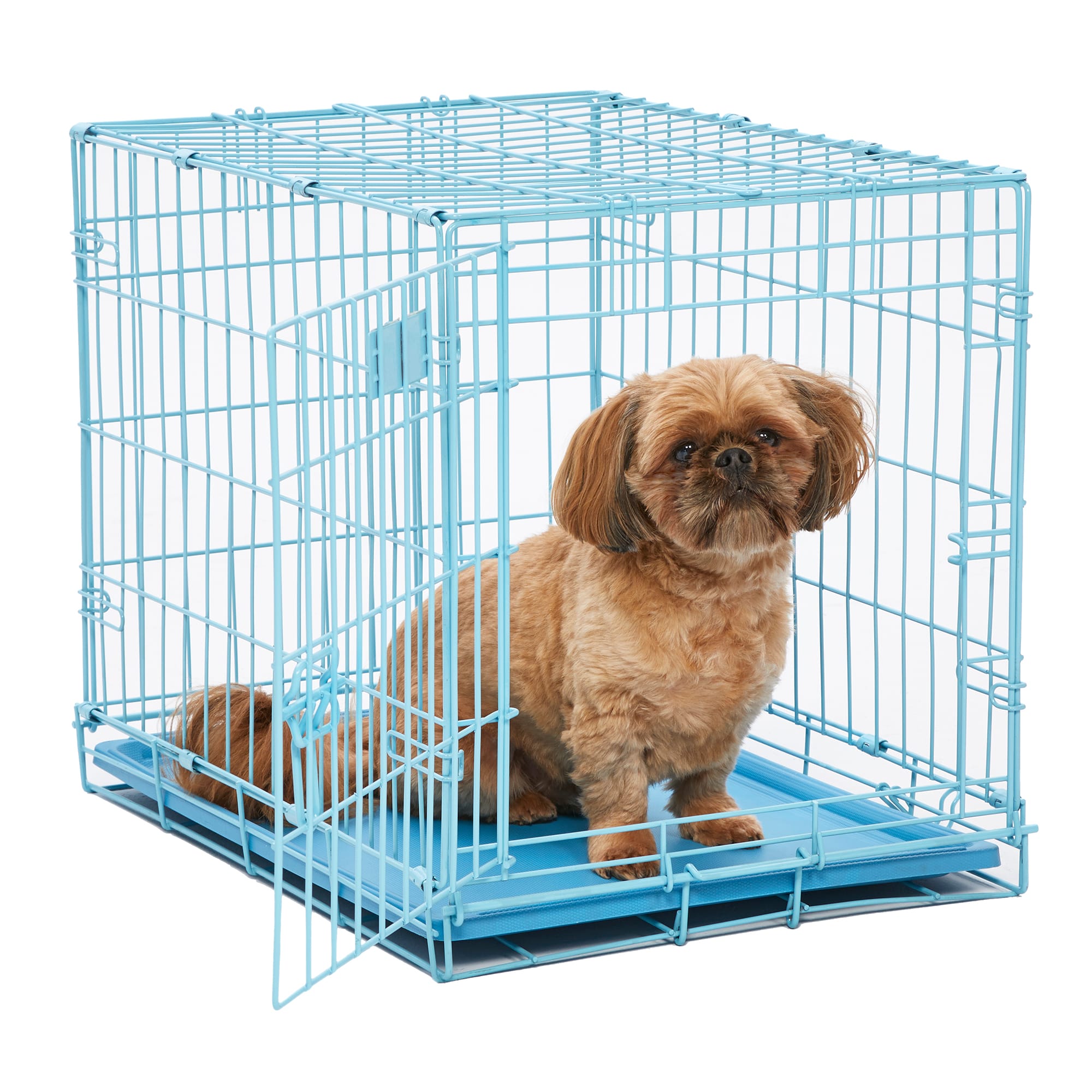  Similar to photo Blue Dog Crate | MidWest iCrate 24  Blue Folding Metal Dog Crate w/ Divider Panel  Floor Protecting Feet & Leak Proof Dog Tray | 24L x 18W x 19H Inches  Small