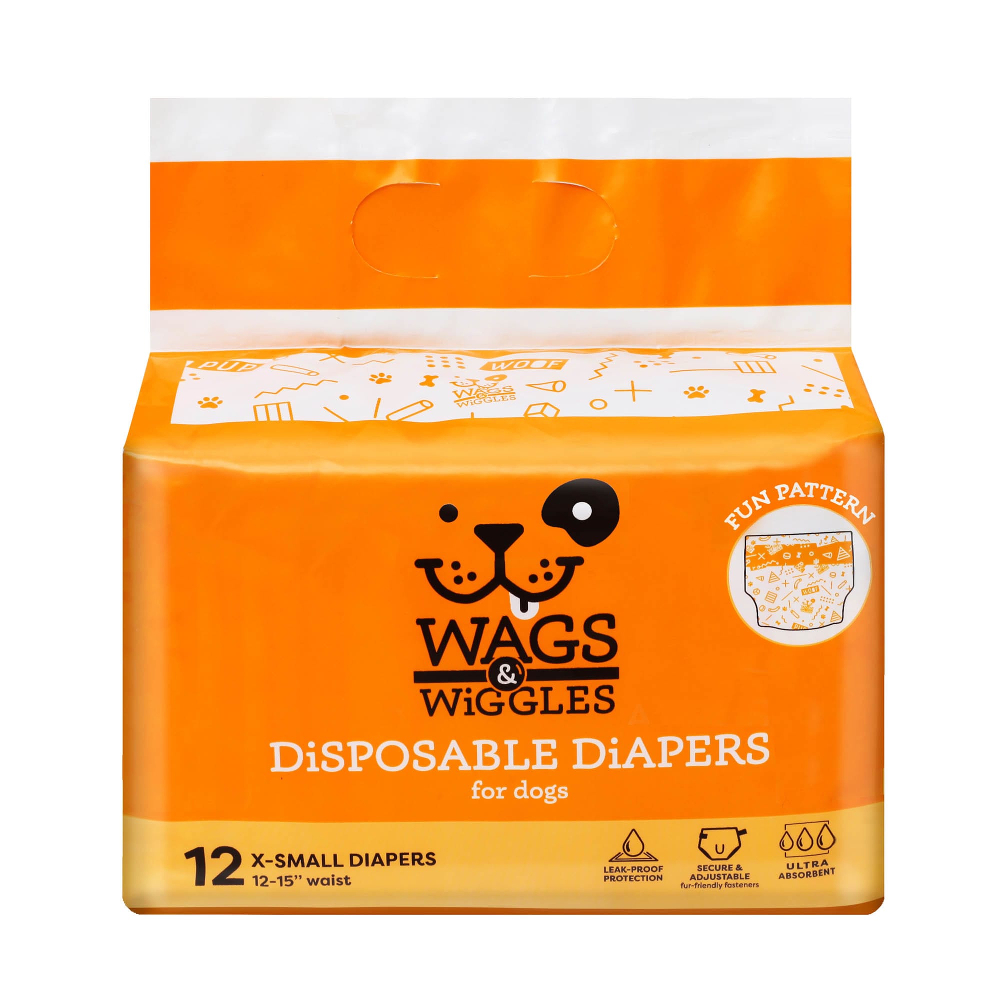 Wags & Wiggles XSmall Leakproof Dog Diapers, 12Pack