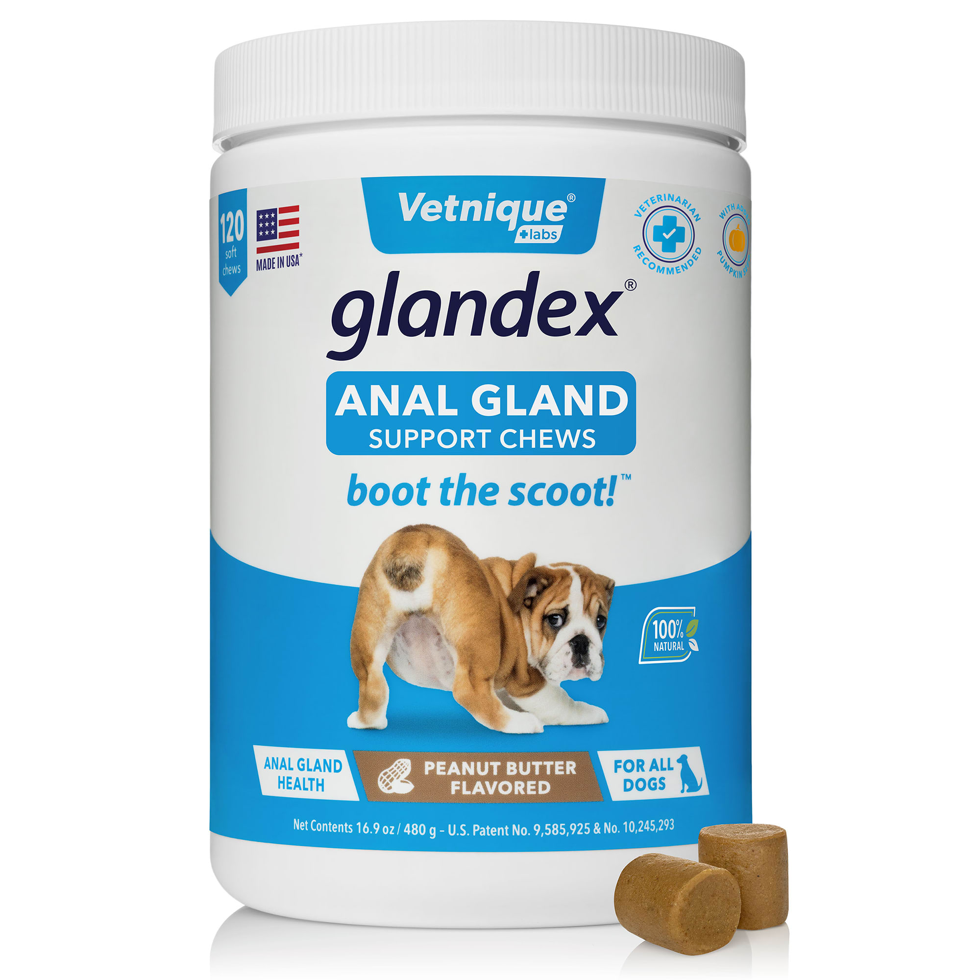 Vetnique Labs Glandex Peanut Butter Flavoured Anal Gland Support Dog Soft Chews 16.9 oz. Count of 120