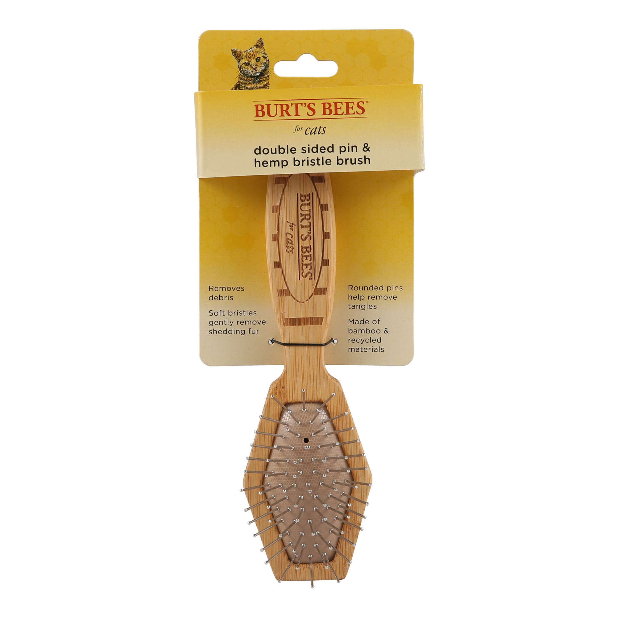 Burts Bees Double Sided Pin & Hemp Bristle Brush for Cats, Tan