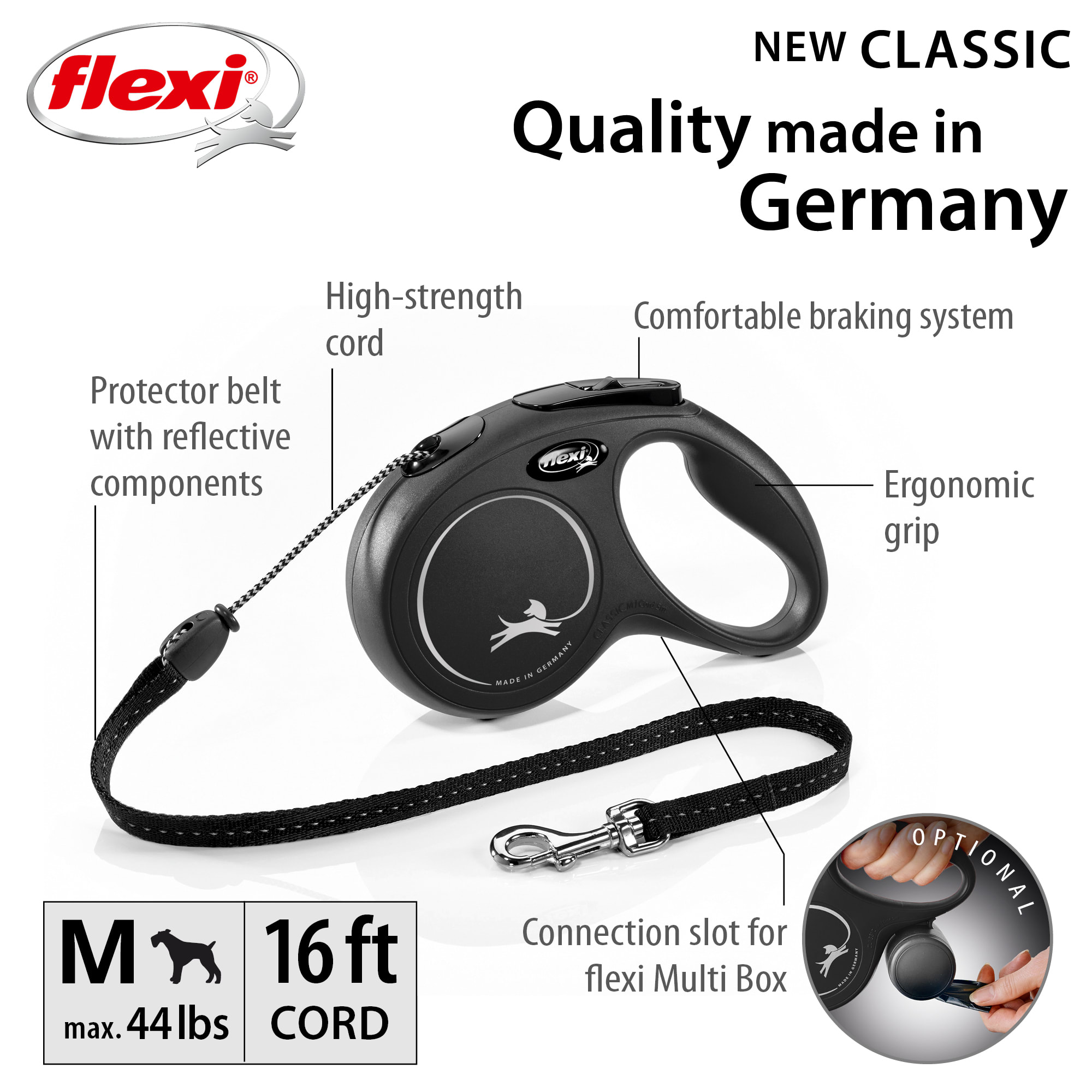 Flexi New Classic Cord Retractable Dog Leash in Black 16 ft. Small Petco