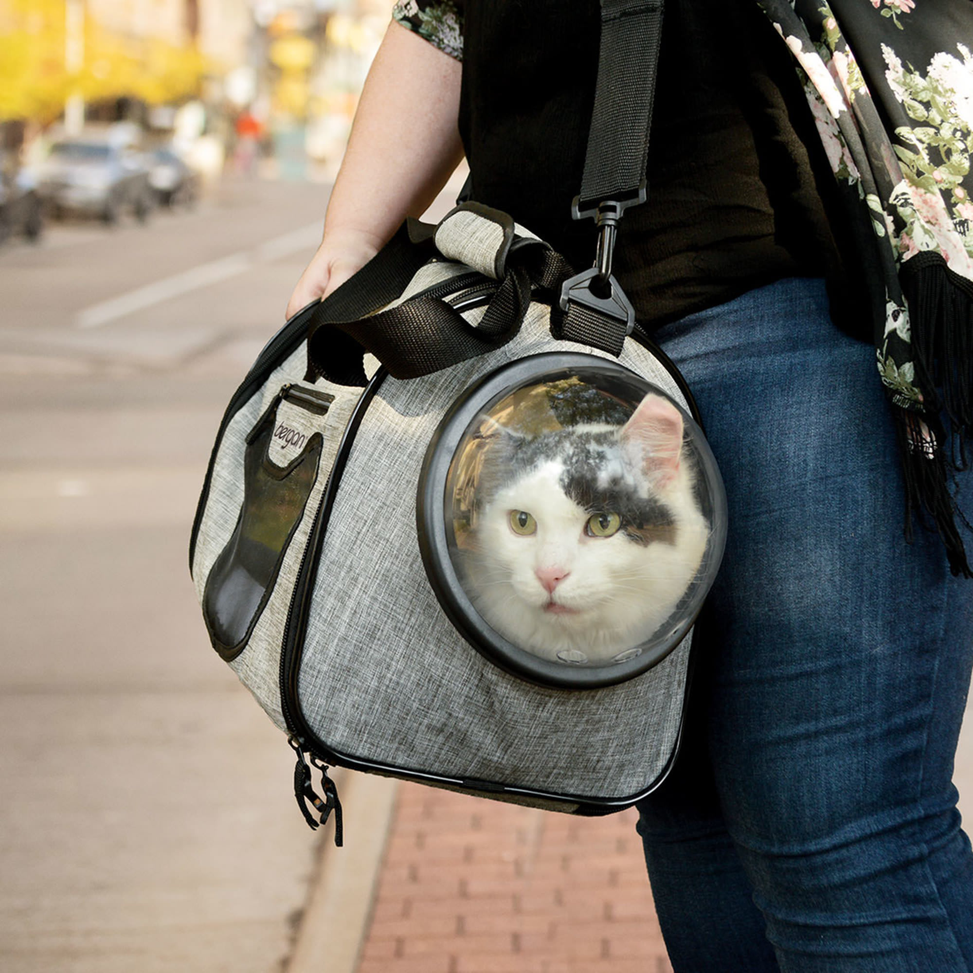 Grey Canvas Cat Carrier Bag with Peek-a-Boo Hole – LovePetBack