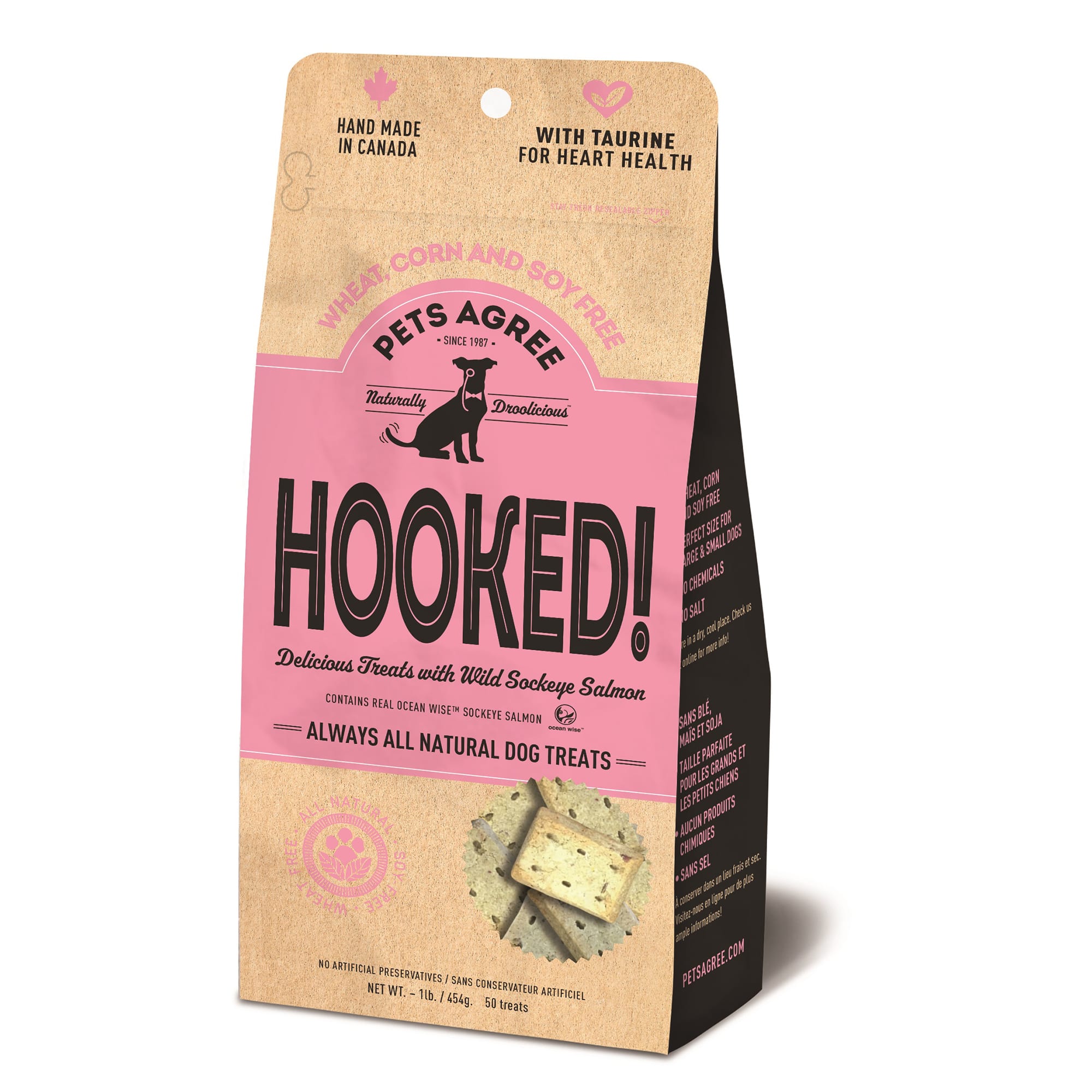 The Granville Island Pet Treatery Pets Agree HOOKED! All Natural Wild Sockeye Salmon Dog Biscuits