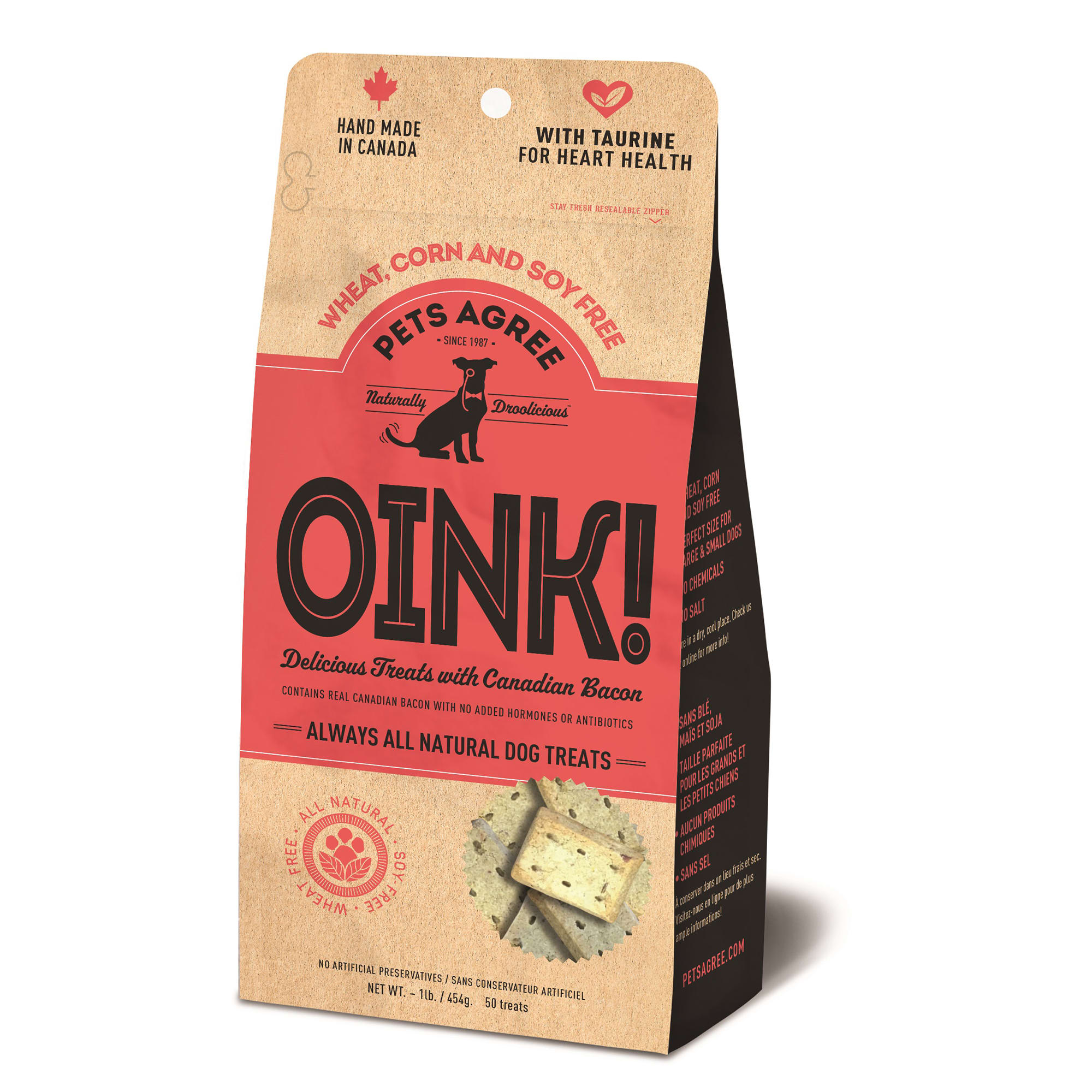 The Granville Island Pet Treatery Pets Agree OINK! All-Natural Canadian Bacon Flavored Dog Biscuits
