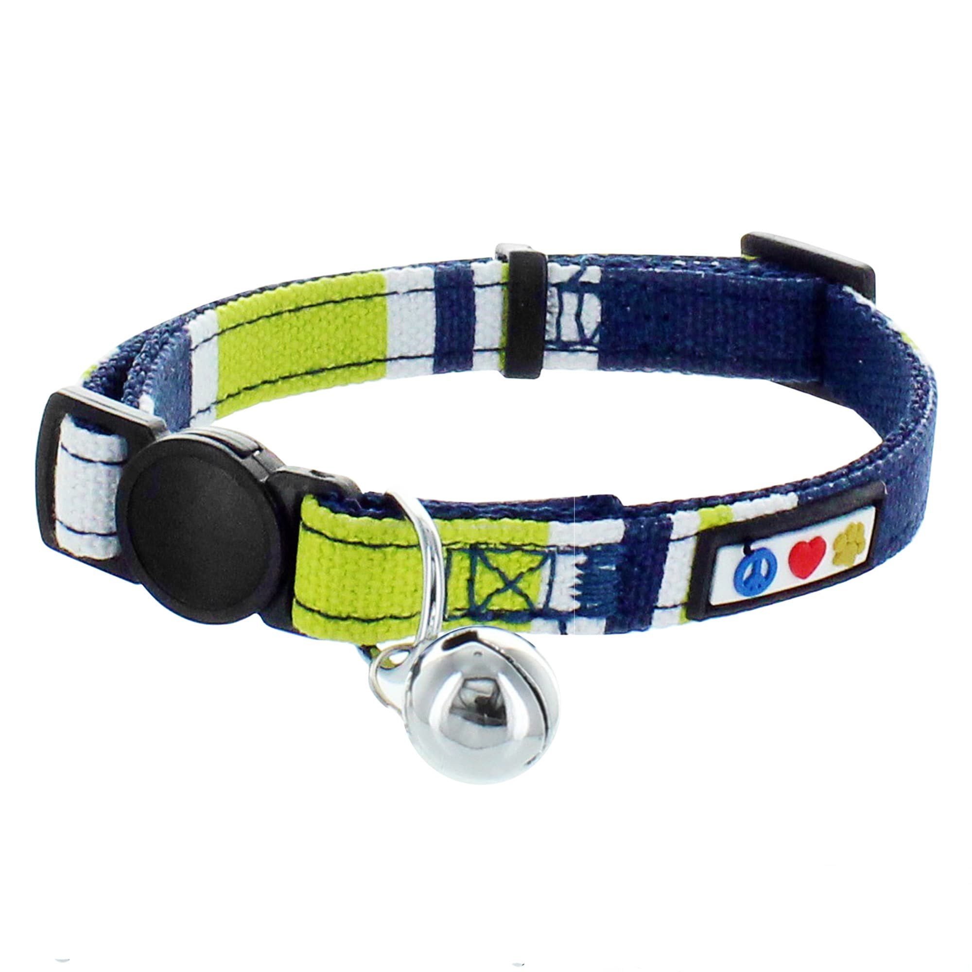 Pawtitas Multicolor Green White and Blue Safety Buckle Removable Bell Cat Collar Petco