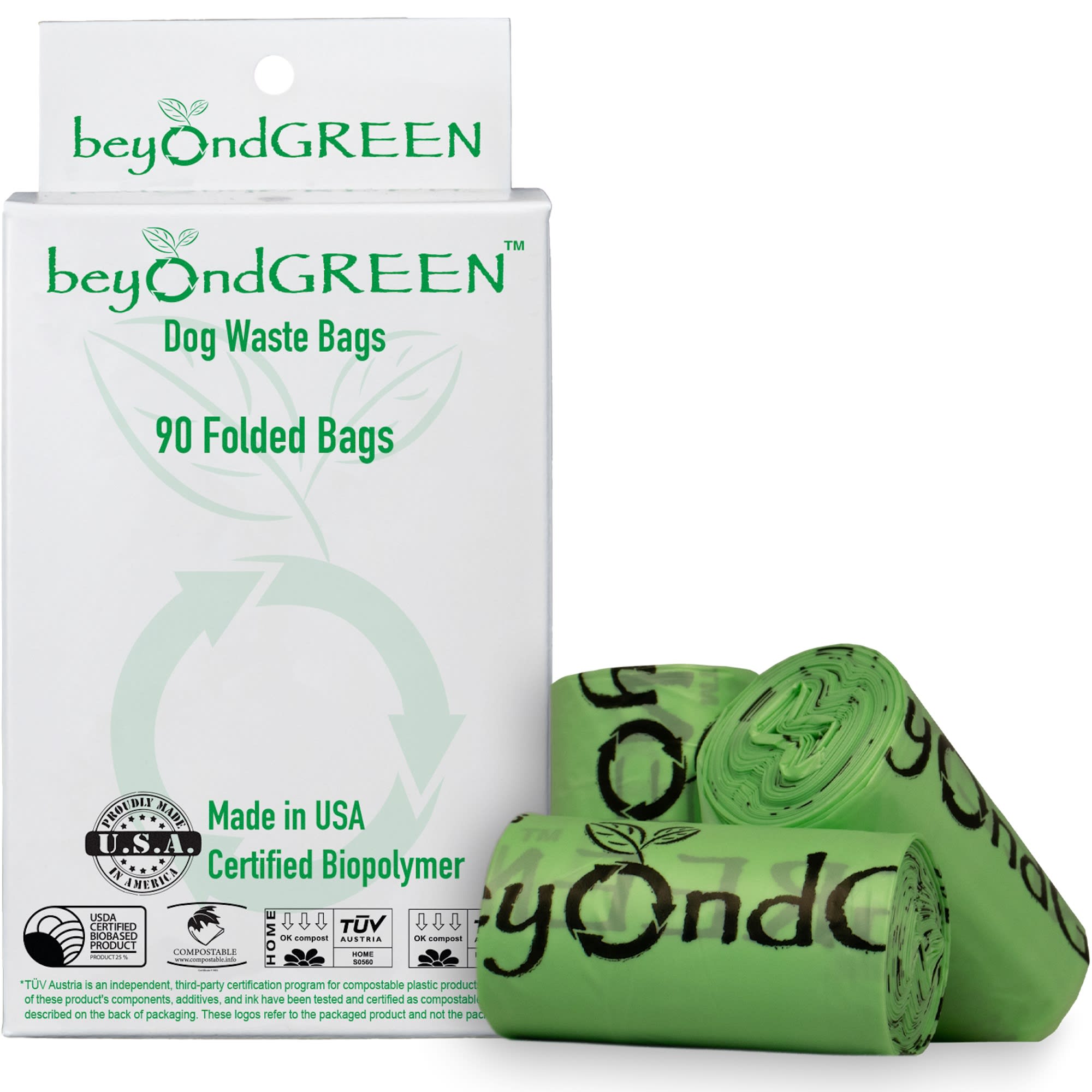 beyondGREEN PlantBased Dog Poop Waste Bags for Leash Dispenser, 90