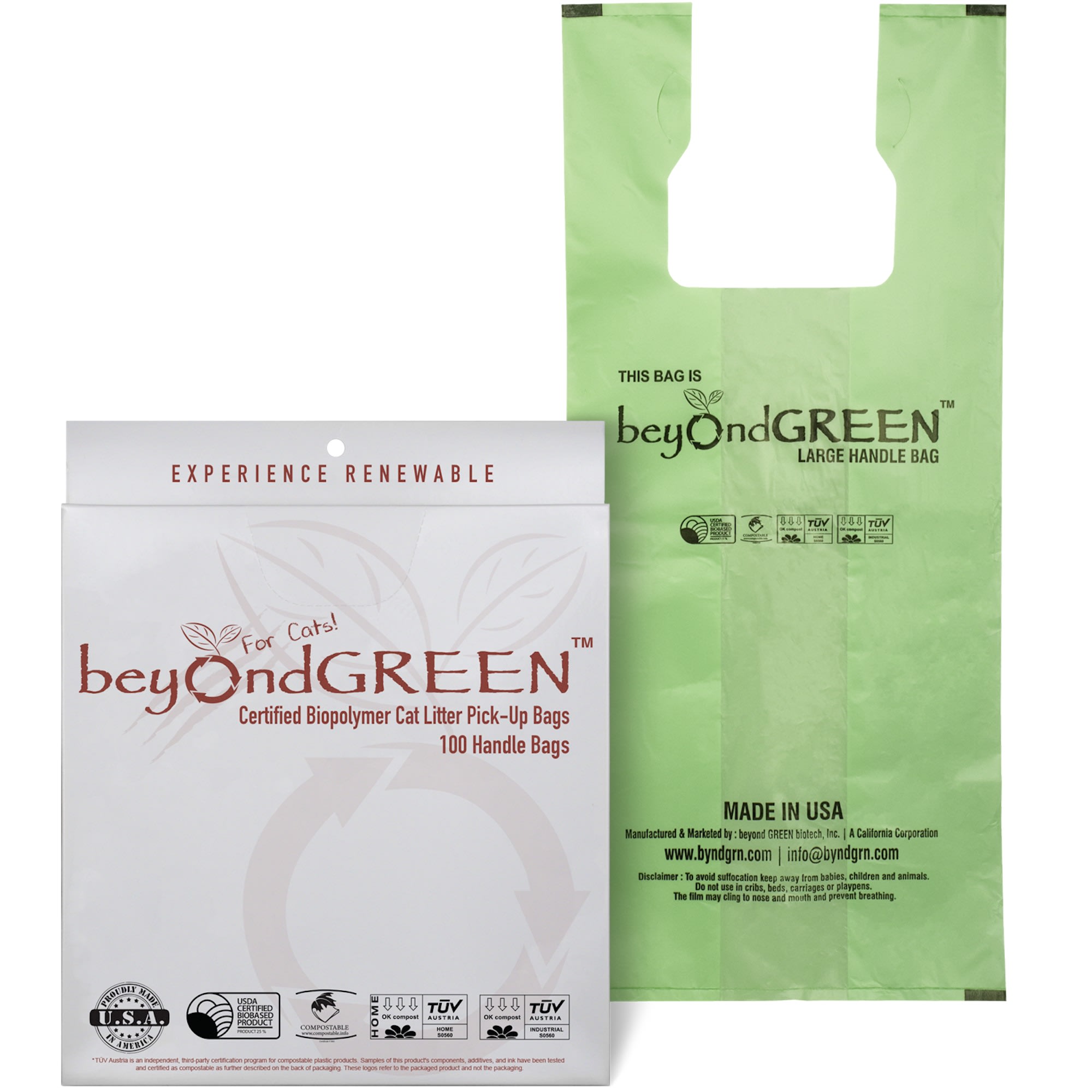 beyondGREEN PlantBased Cat Litter Bags with Handles 100ct
