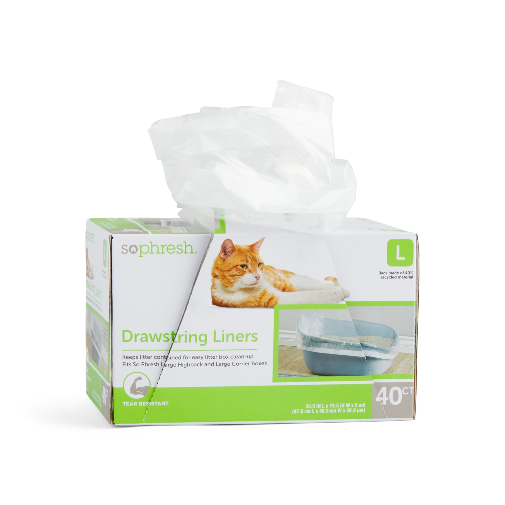 So Phresh Drawstring Liners for High-Back Cat Litter Boxes 43" L X 20.35" W Count of 30