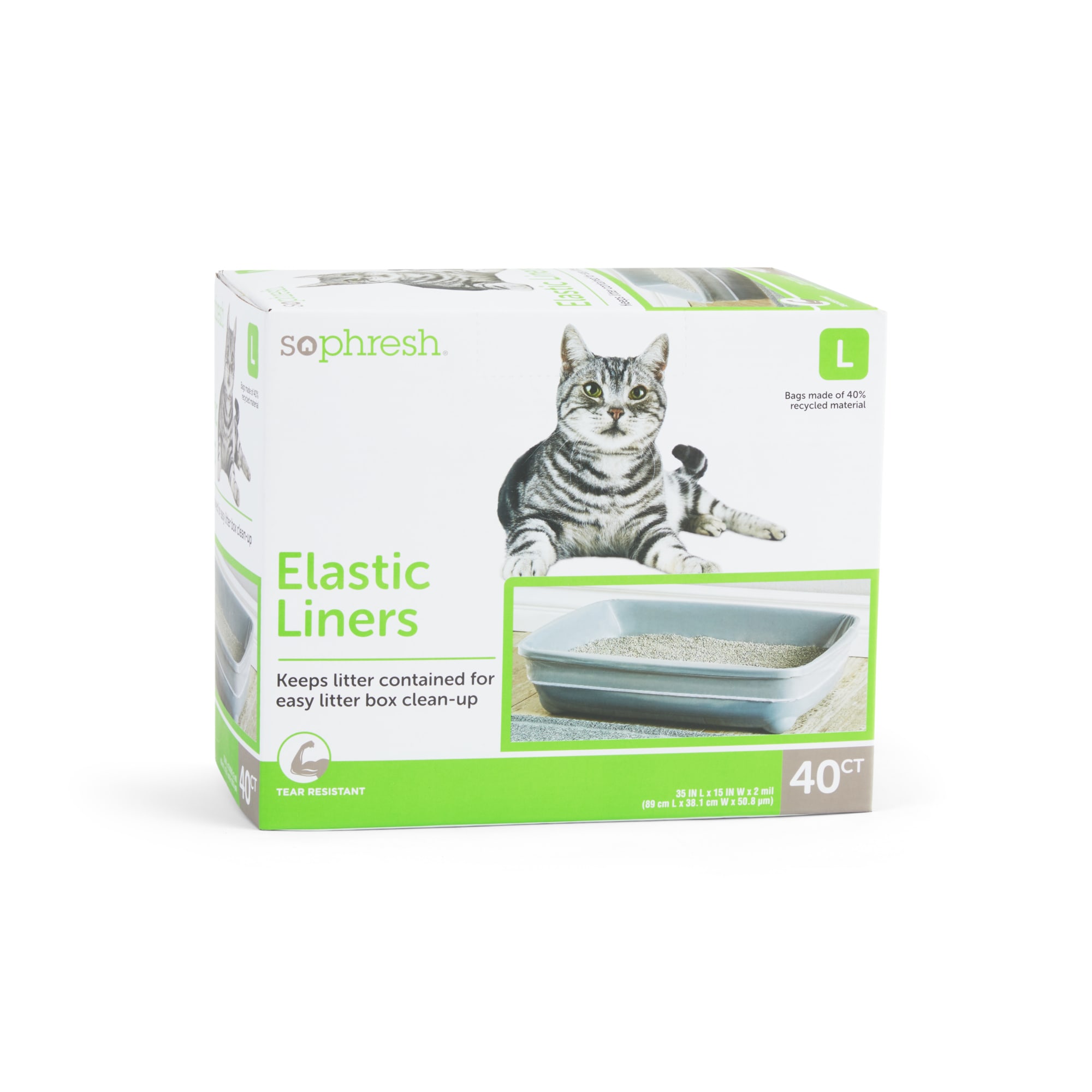 So Phresh Elastic Litter Liners for Cats, 35" L X 15" W, Count of 40