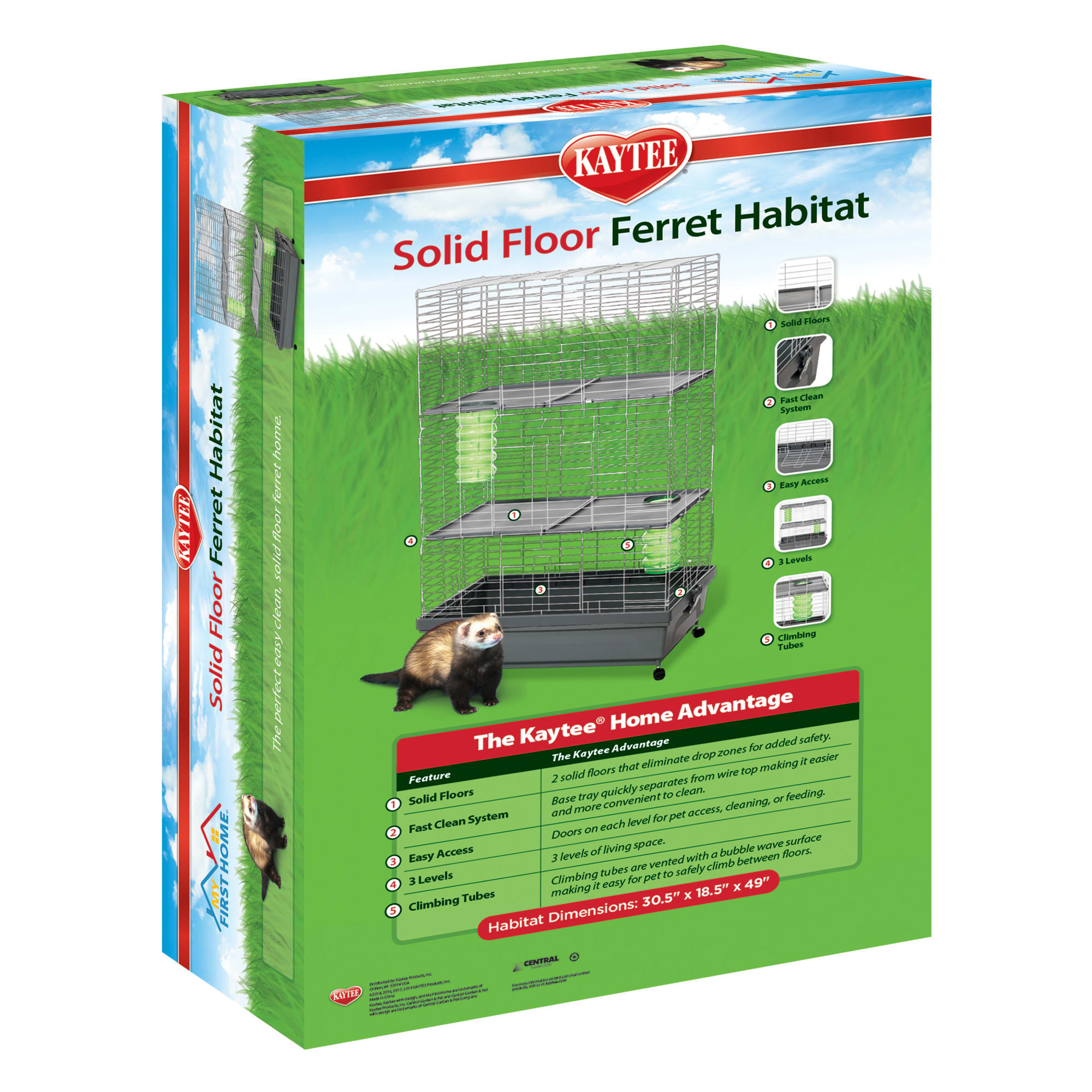 Kaytee 3 Level Ferret Habitat with Easy Clean System Casters