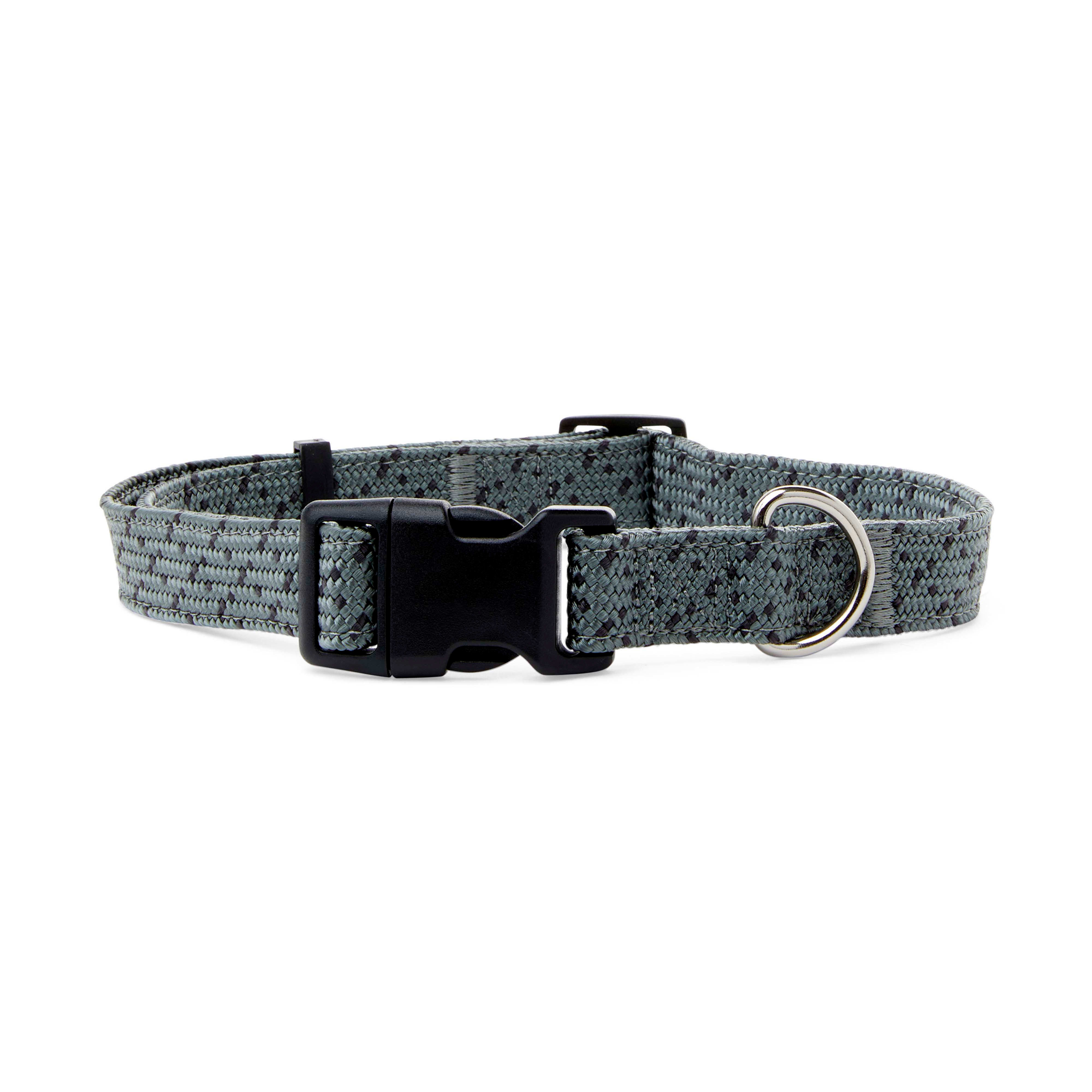 YOULY The Adventurer Webbed Nylon Dog Collar, Grey/Black, Large | Petco