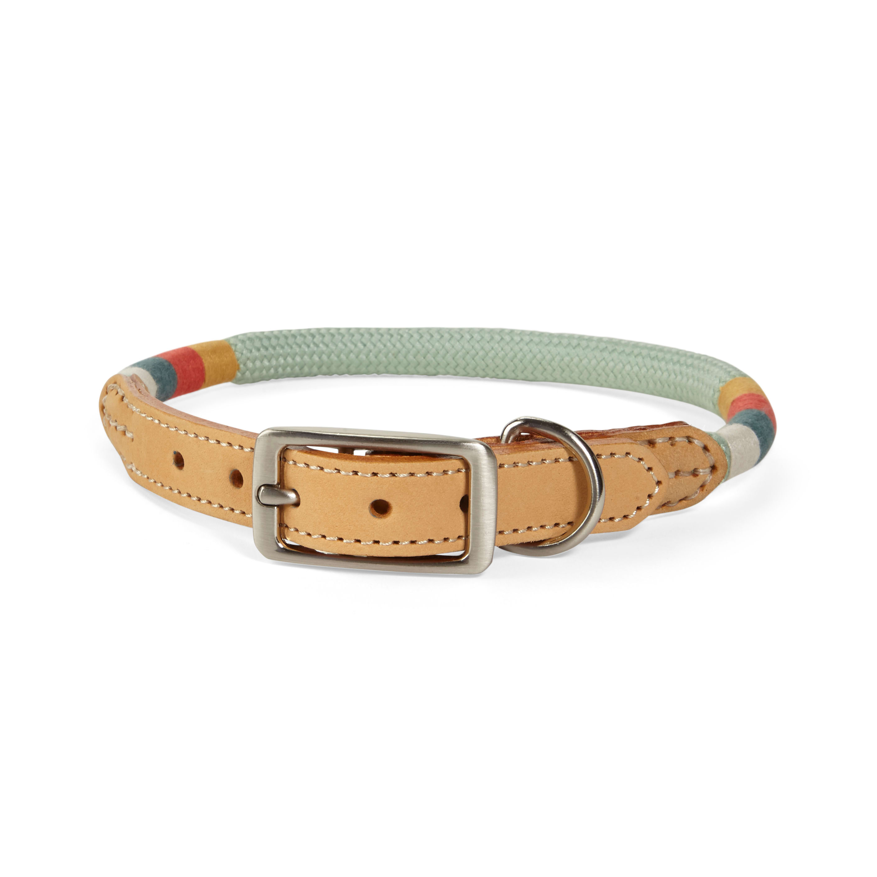 YOULY The Wanderer Cream Rope & Leather Dog Collar, Medium