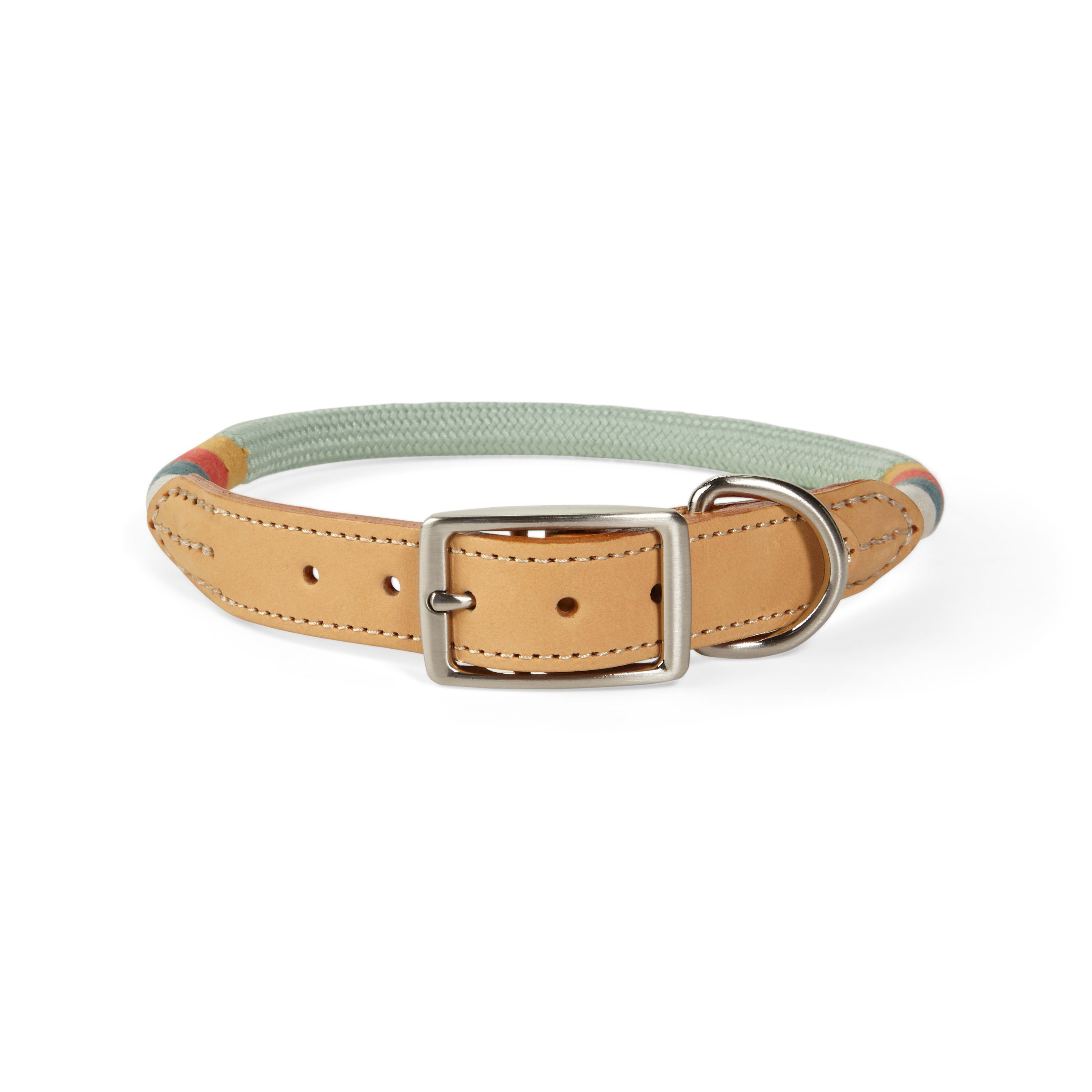 YOULY The Wanderer Cream Rope & Leather Dog Collar, Medium