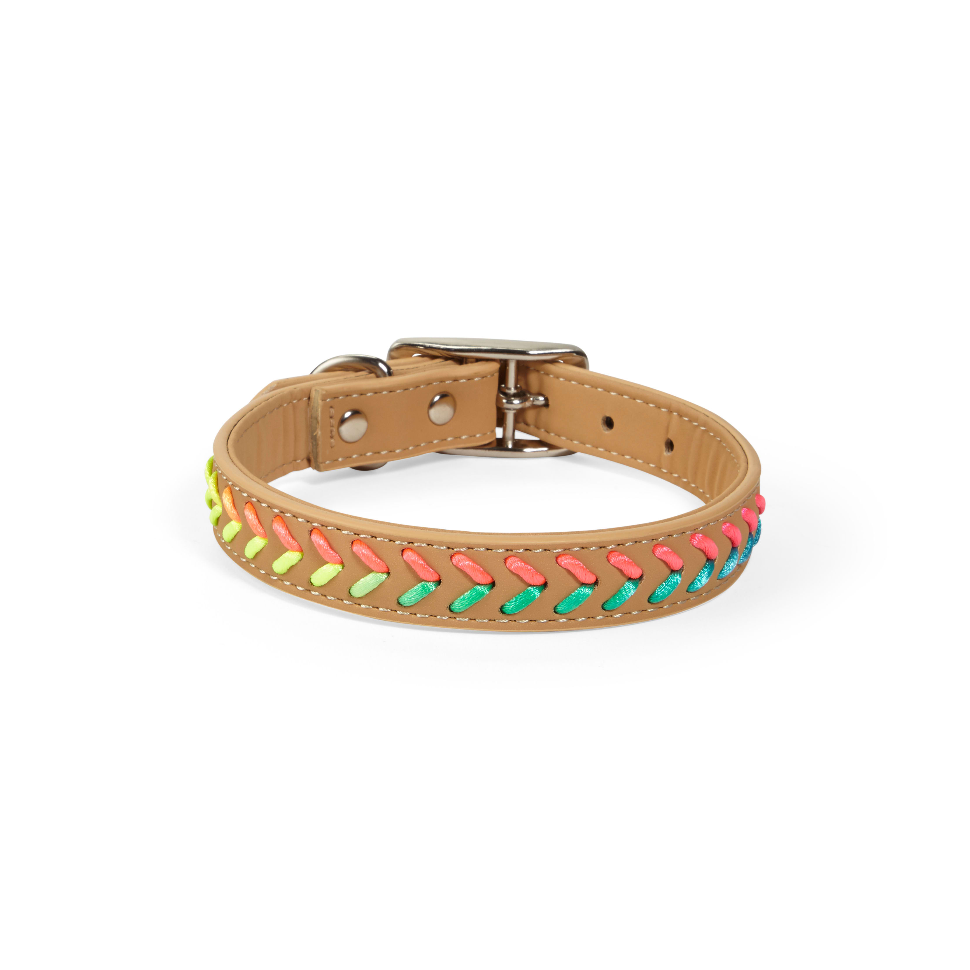 YOULY The Extrovert Tan & Rainbow Braided Dog Collar, Small Petco