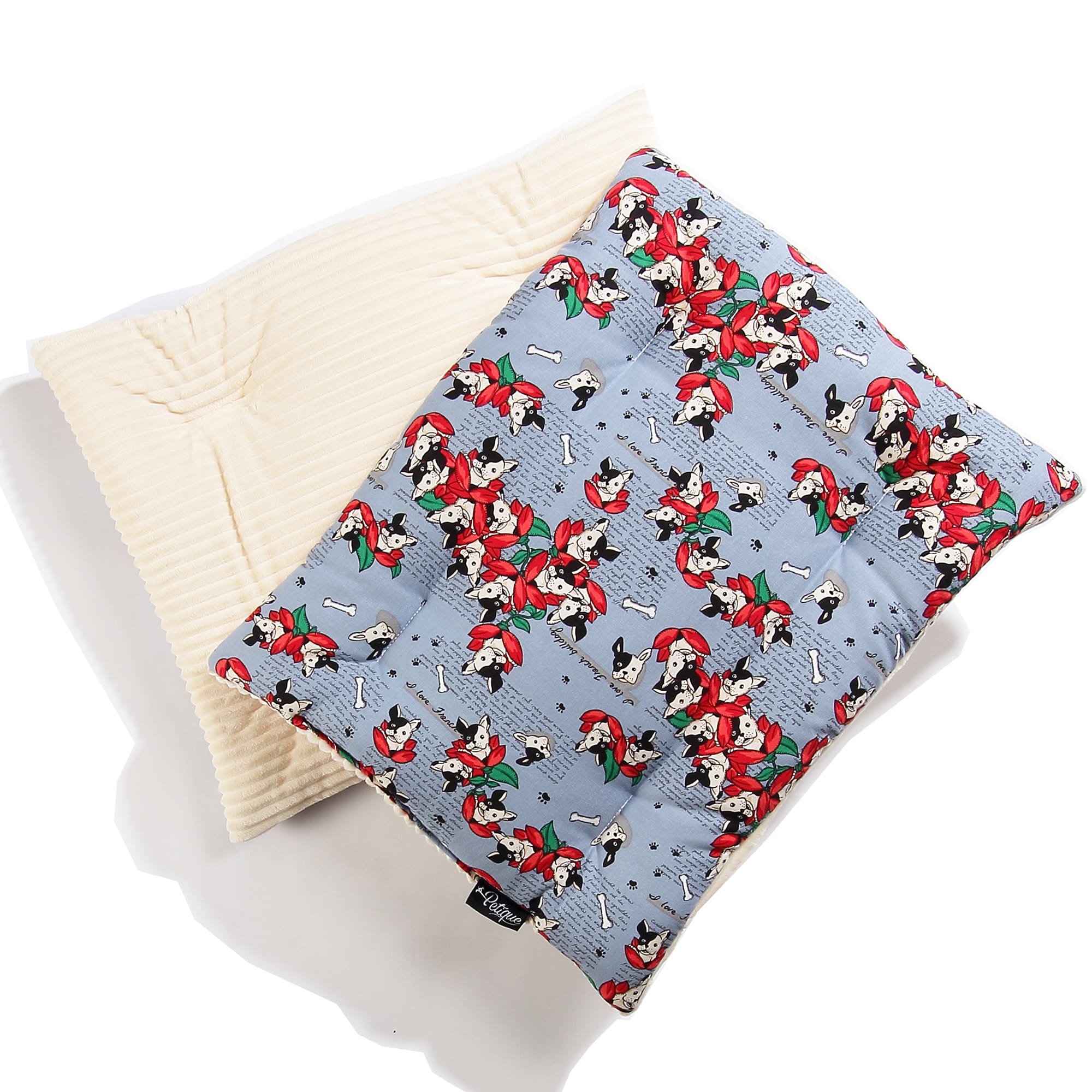 Petique Frenchies In Blue Mat Ped Pet Bed