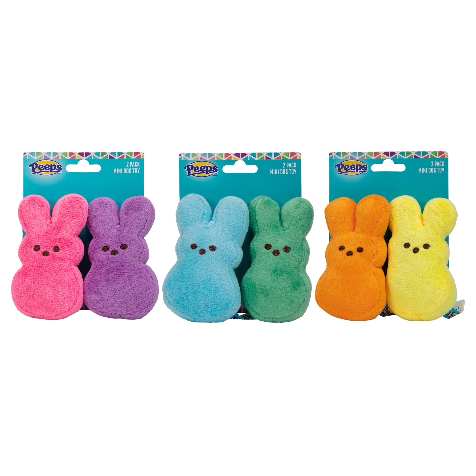 Peeps Mini Plush Bunny Dog Toy, 2 Pack (Pink & Purple)