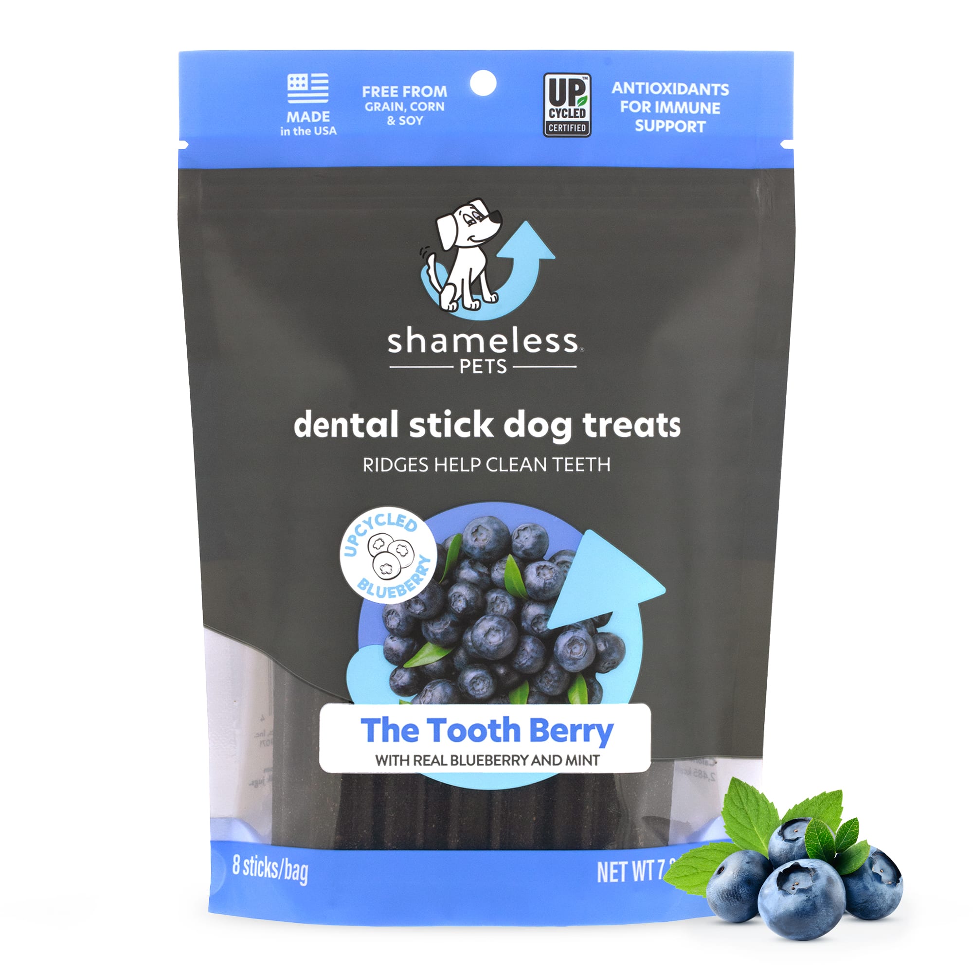 Shameless Pet Treats Blueberry and Mint Dental Stick Dog Treats, 7.2 oz.