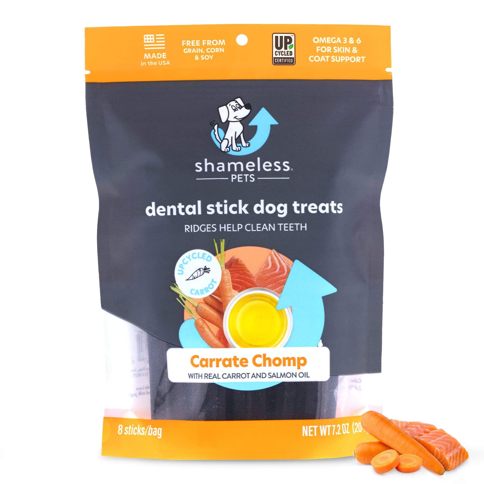 Shameless Pet Treats Carrot and Salmon Oil Dental Stick Dog Treats