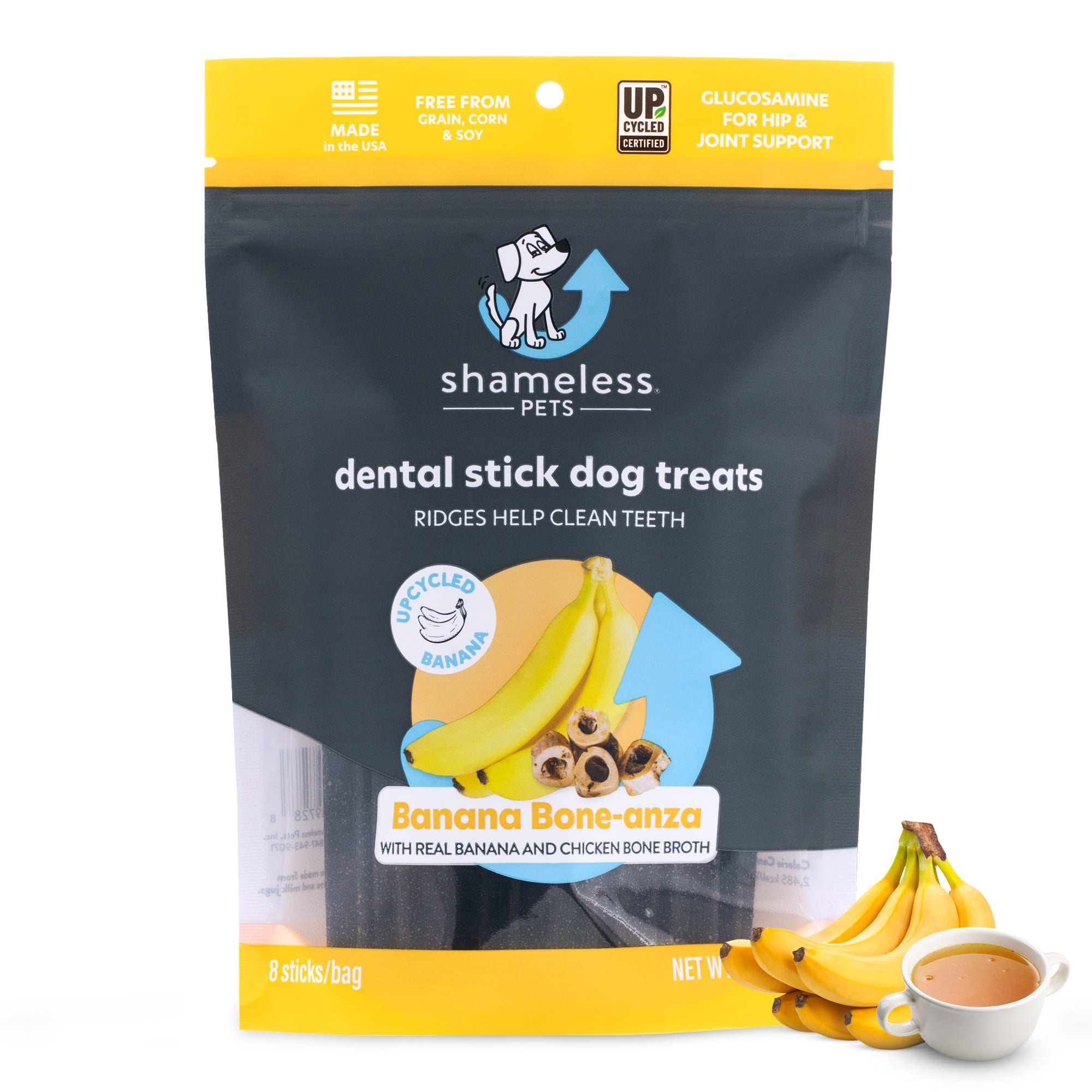 Shameless Pet Treats Banana and Bone Broth Dental Stick Dog Treats
