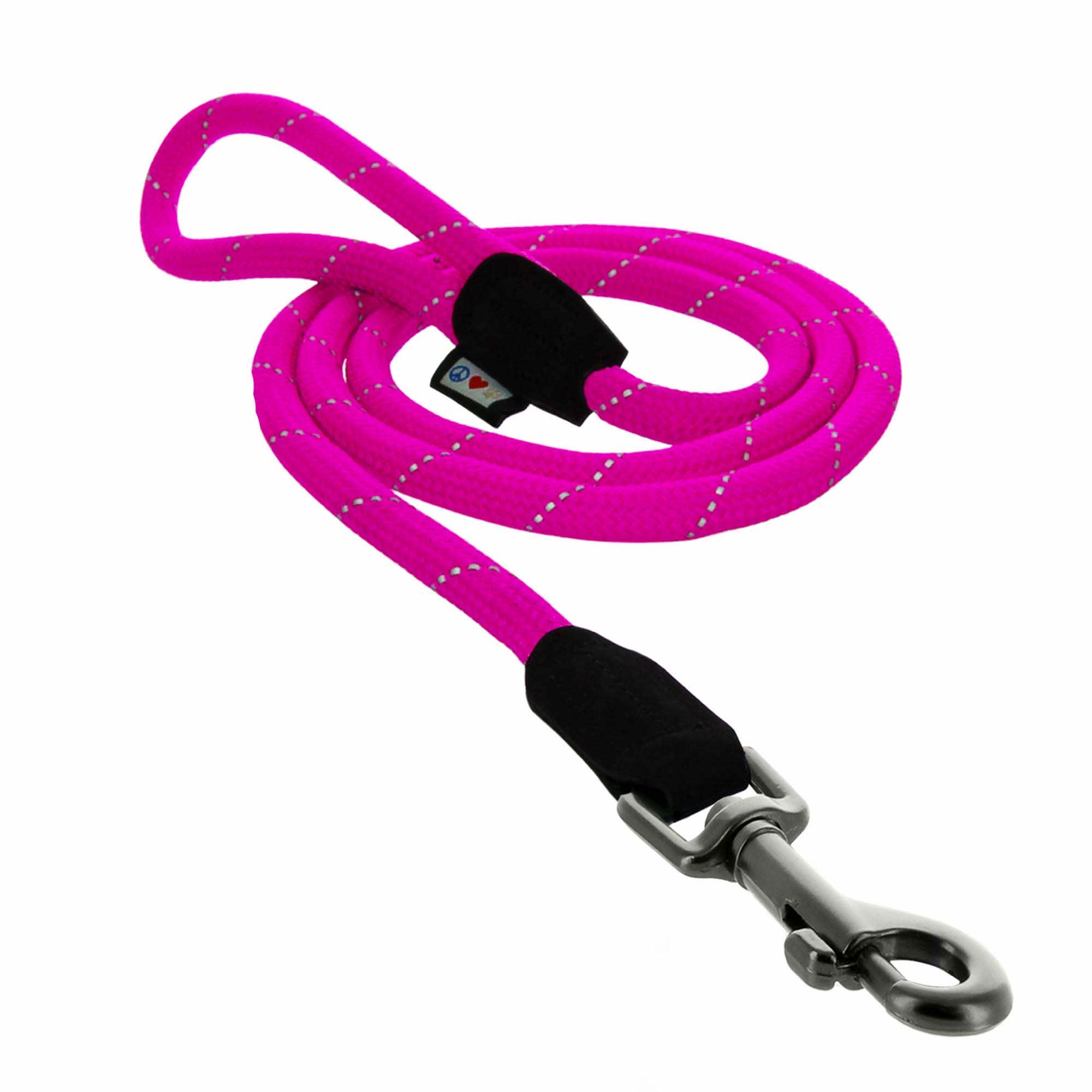 Pawtitas Reflective Rope Dog Leash, 6-ft, Pink, Small