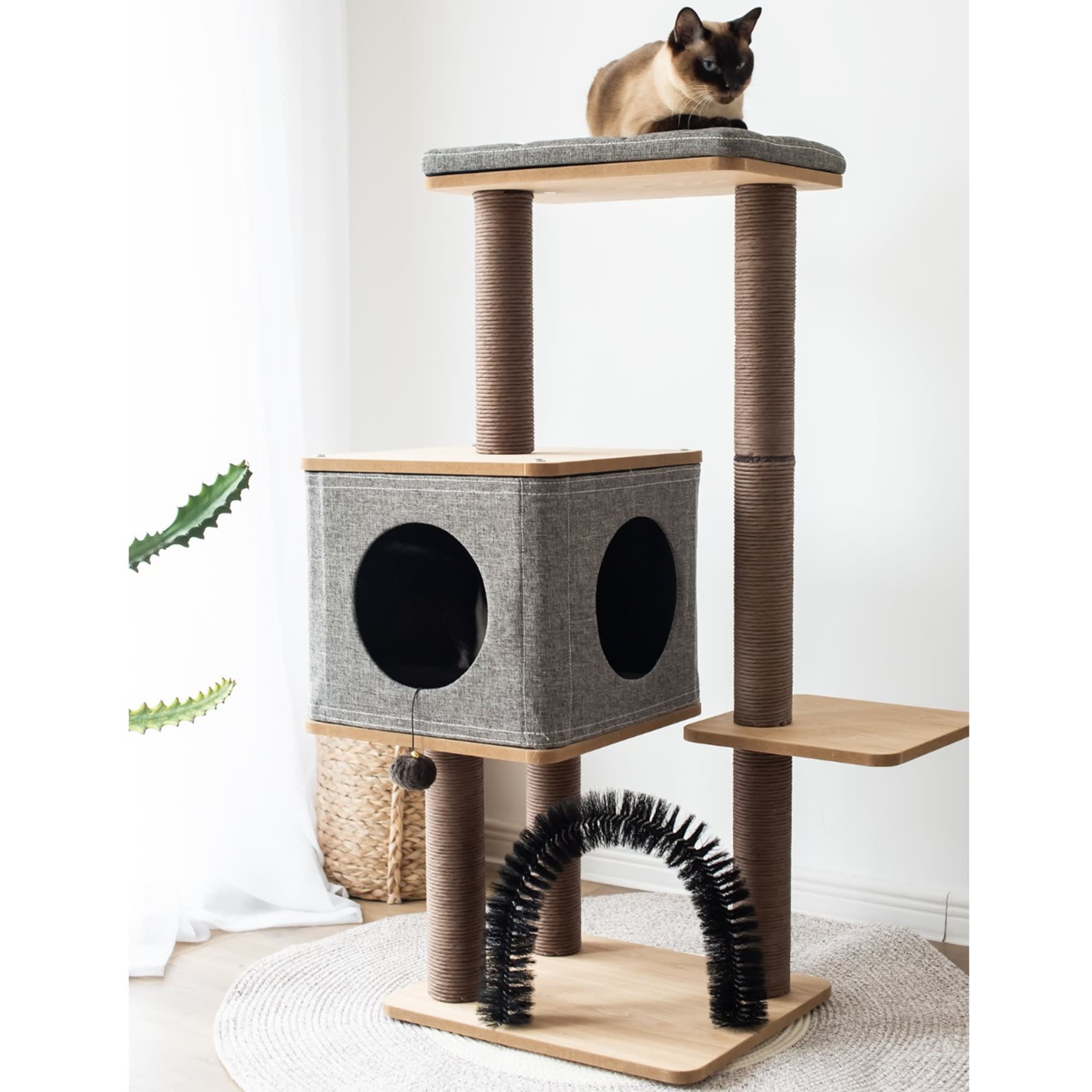 PetPals Group Brown Gray 3 Level Elevate Cubic Cat Tree 19 L X 19 W 