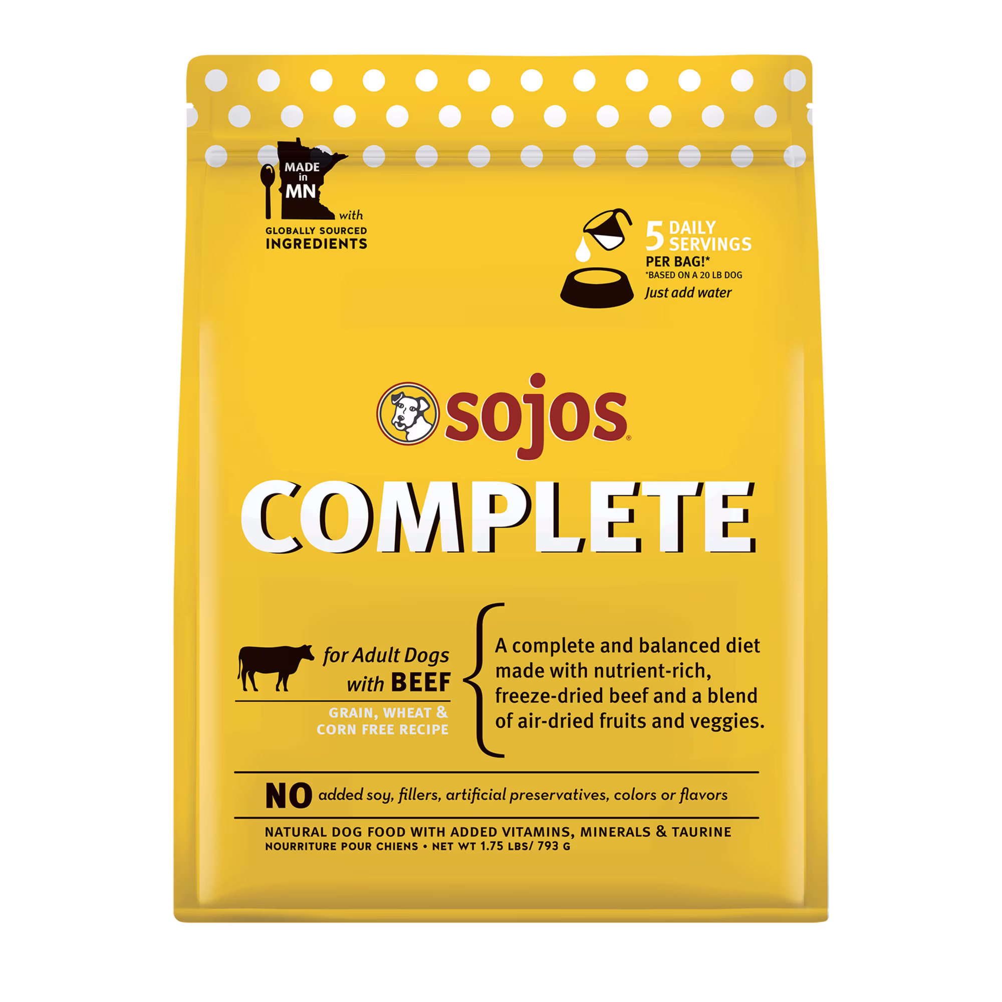 Sojos Complete Grain & Gluten Free Adult Beef Recipe Freeze Dried Raw