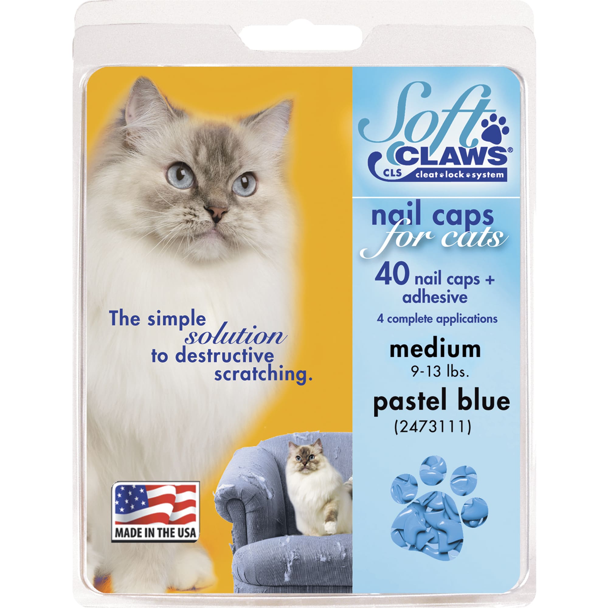 Soft Claws Blue Pastel Cat Nail Caps, Medium