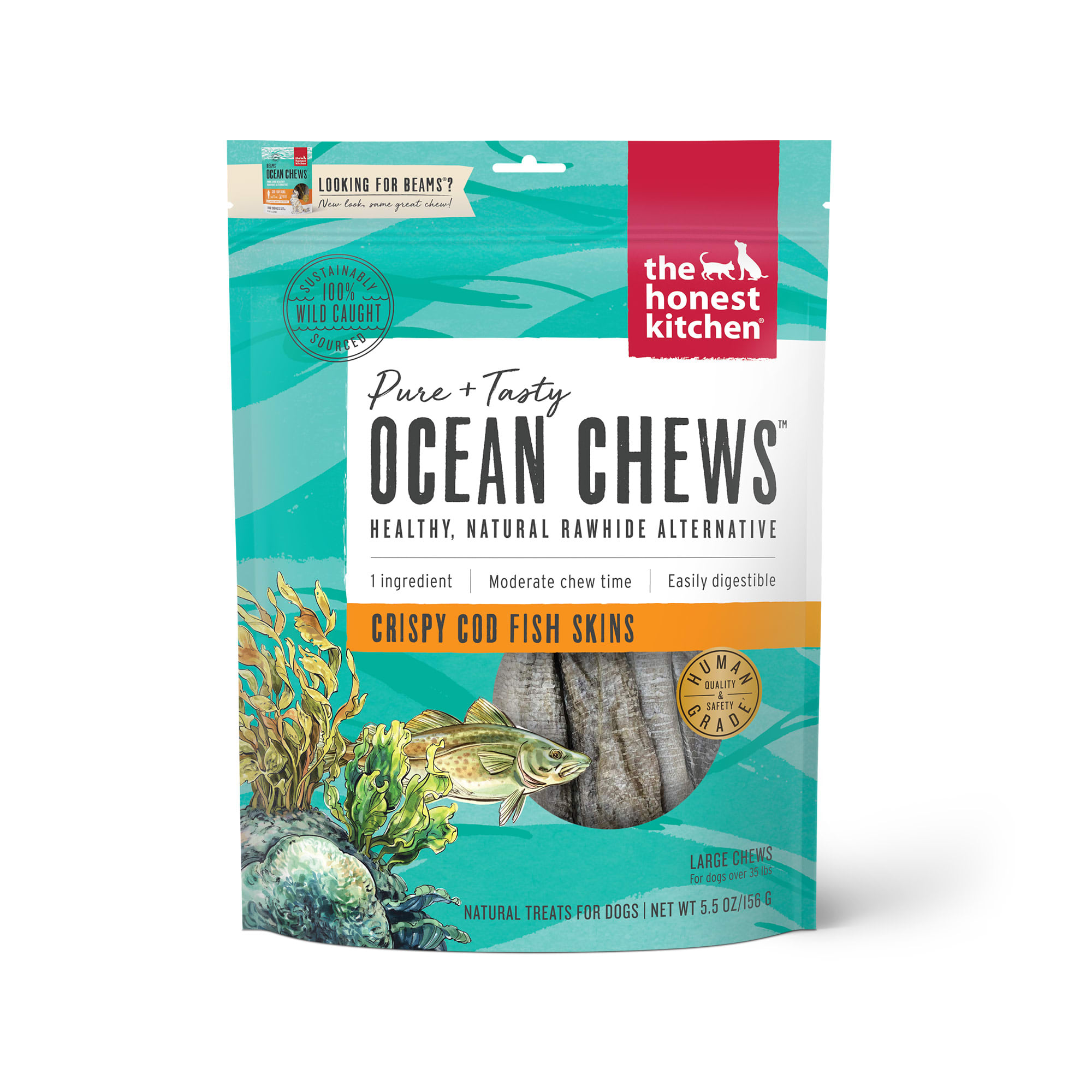 The Honest Kitchen Ocean Chews Crispy Cod Fish Skins Dog Treats, 5.5 oz