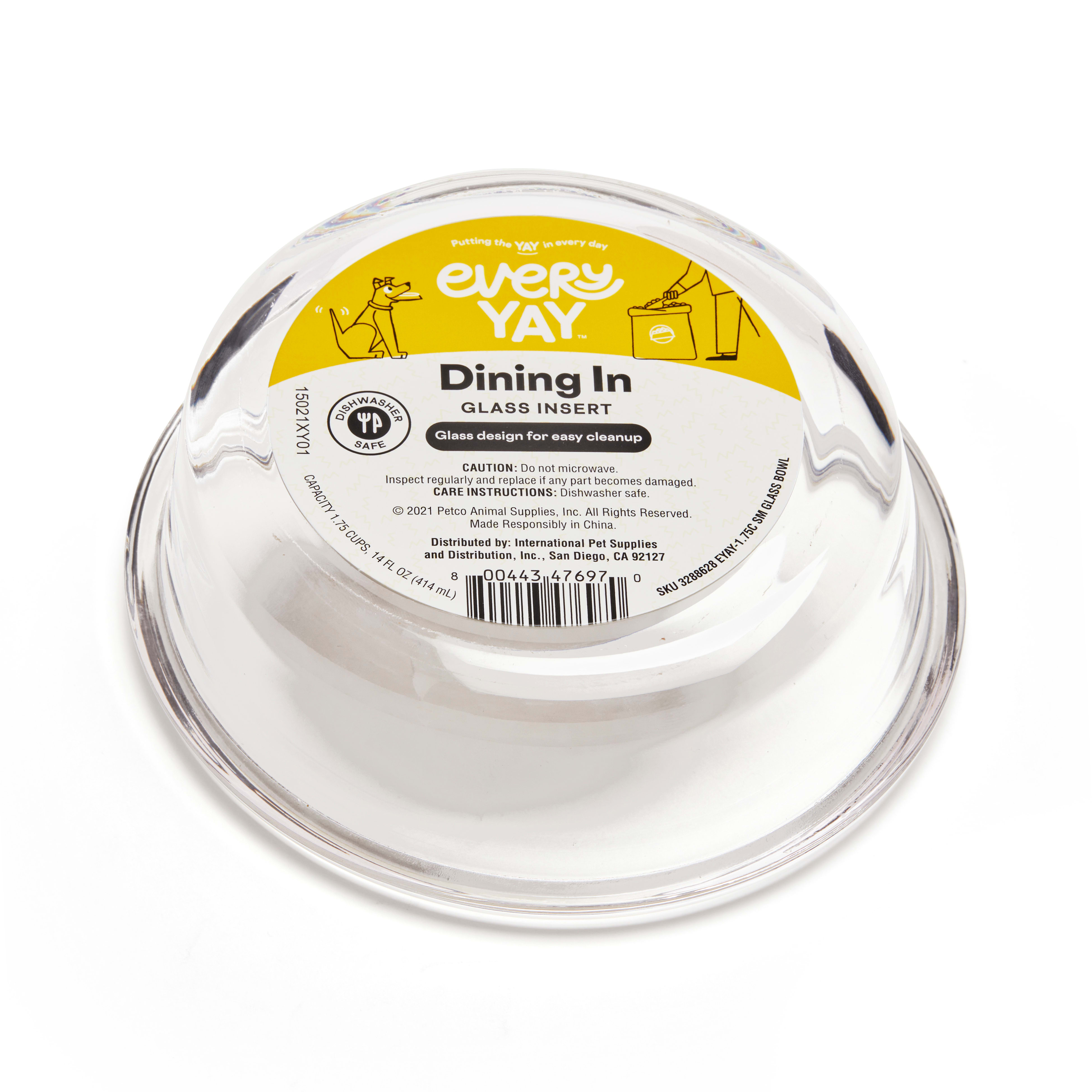 EveryYay Dining In Glass Bowl Insert for Pets, 1.75 Cups