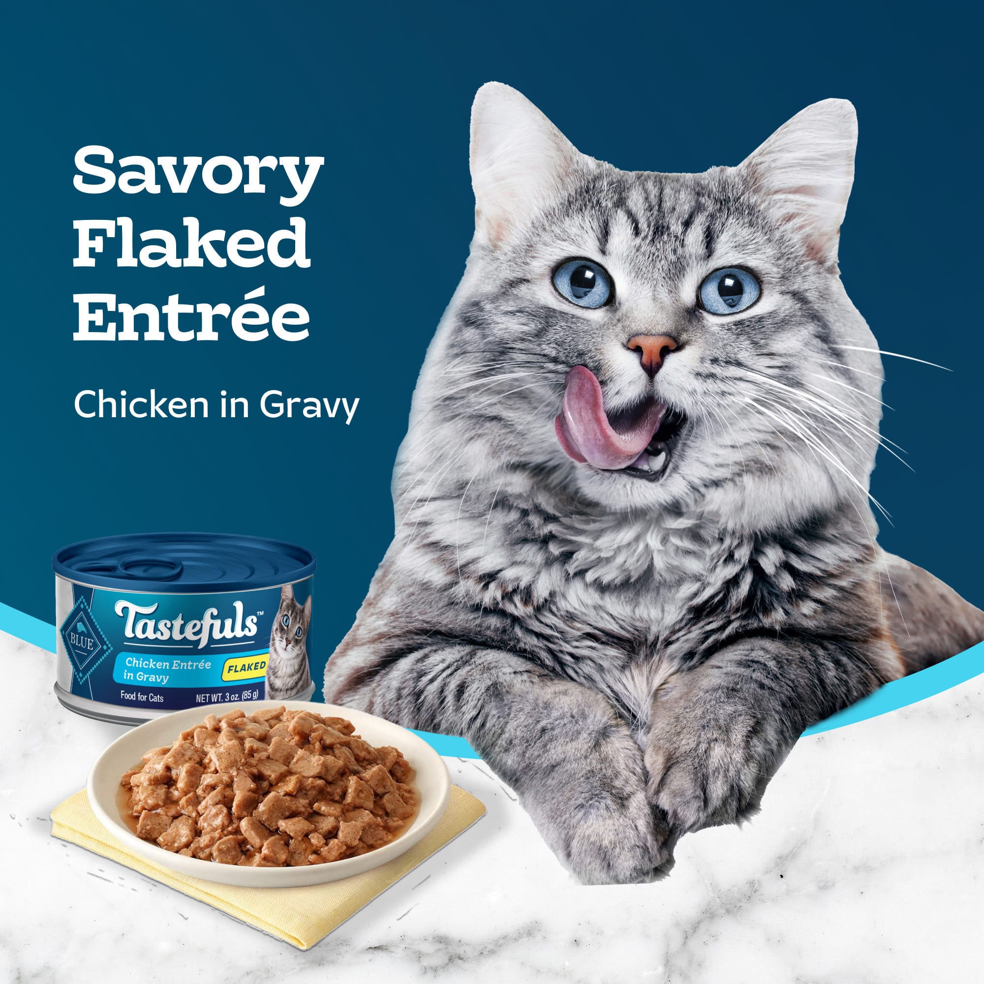 Blue Buffalo Tastefuls Flaked Chicken Entree in Gravy Natural Wet Food for  Adult Cats, 3 oz.