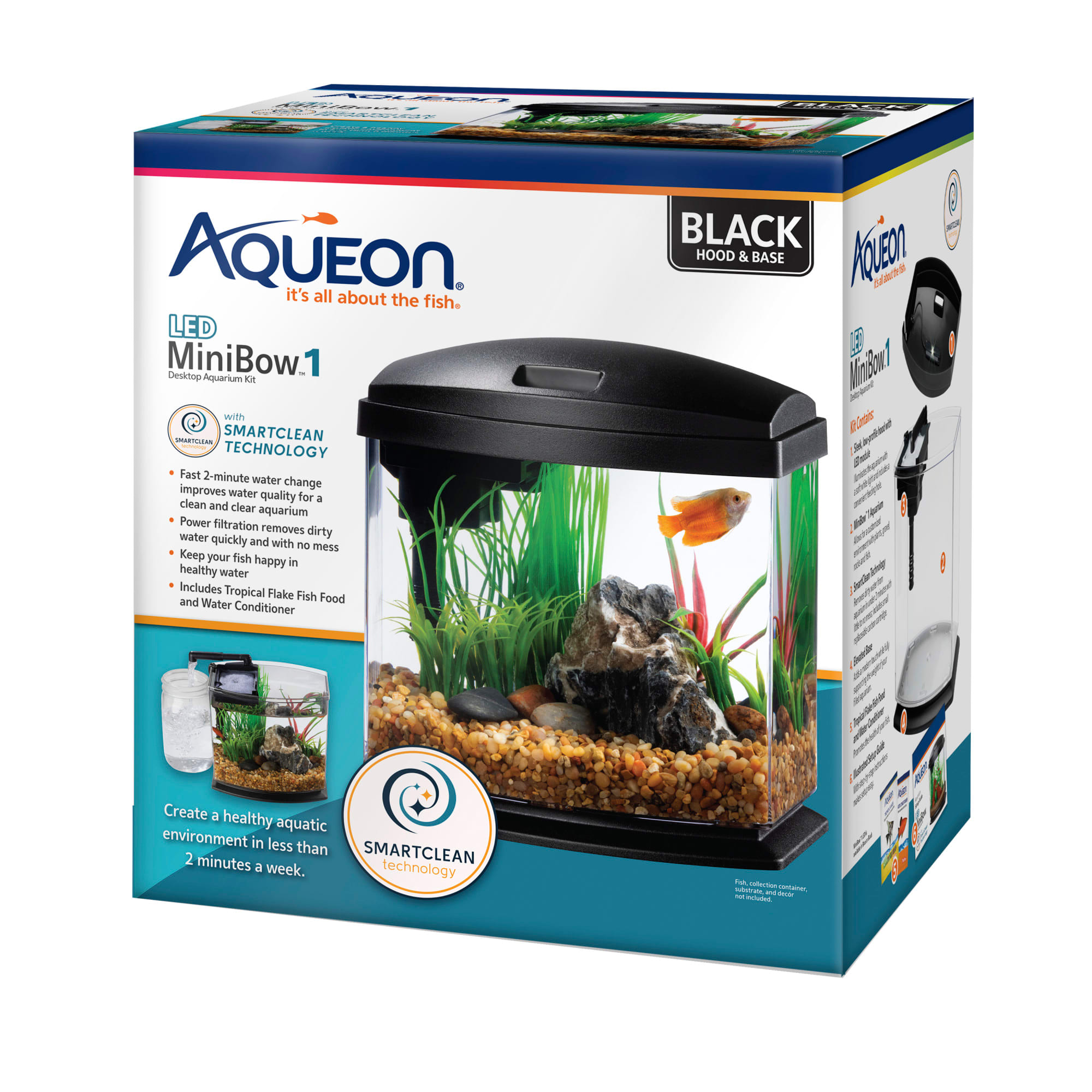 Aqueon Black 1 Gallon LED MiniBow SmartClean Kit | Petco