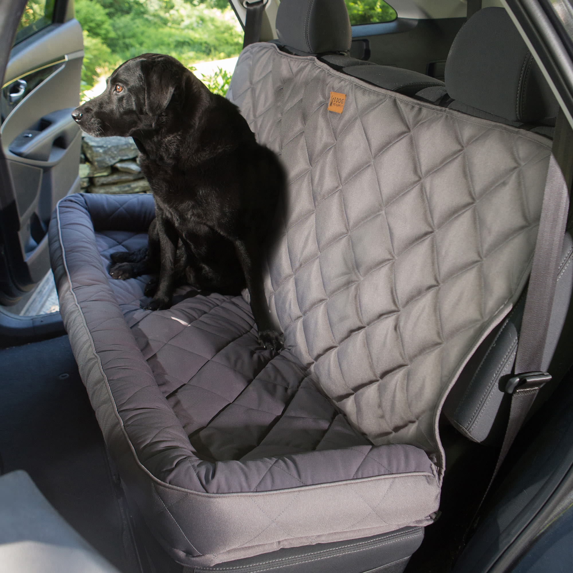 3 Dog Pet Supply Shearling Quilted Dog Seat Protector with Bolster, 26 L X  54 W