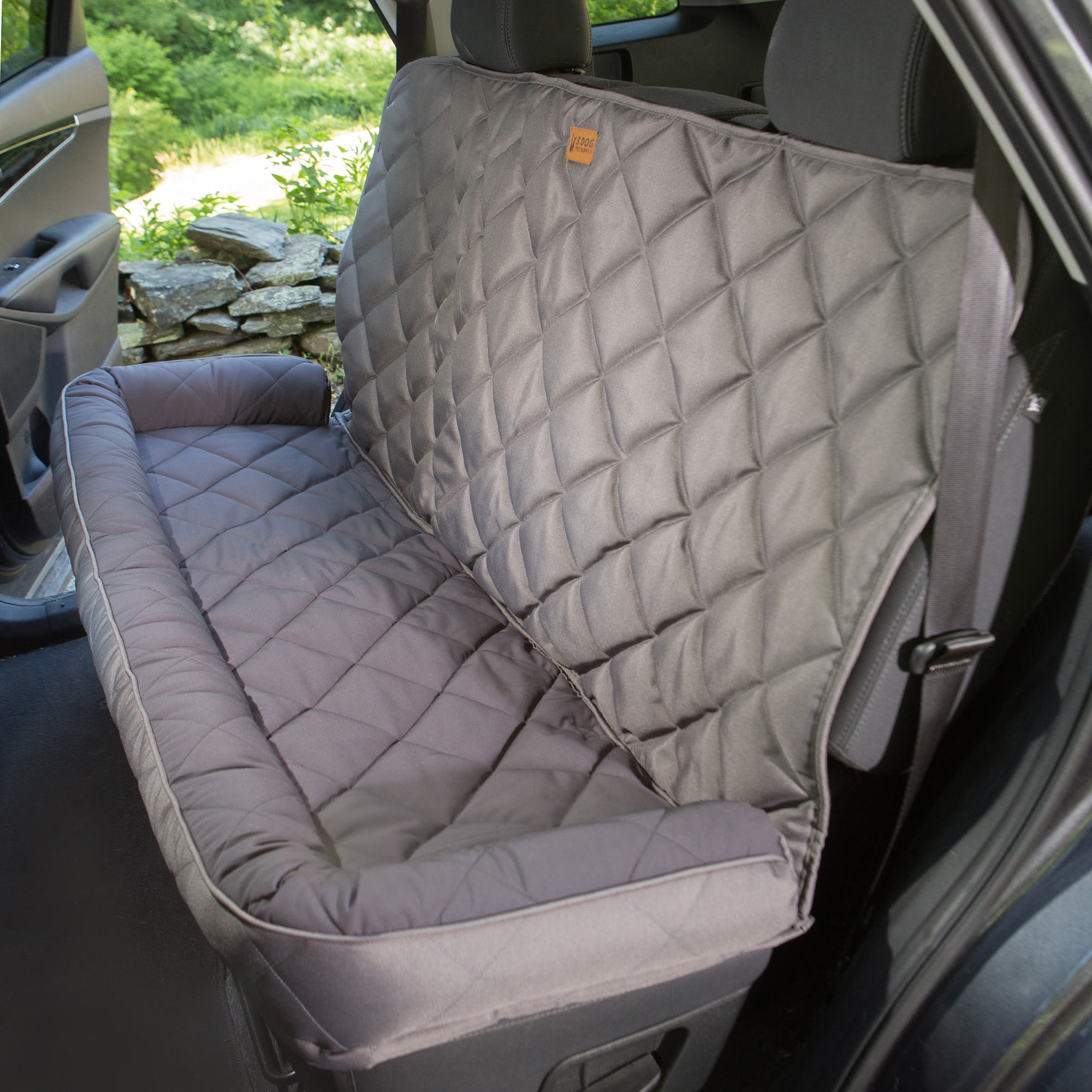 3 DOG PET SUPPLY Quilted Car Back Seat Protector with Bolster, Grey Fleece  