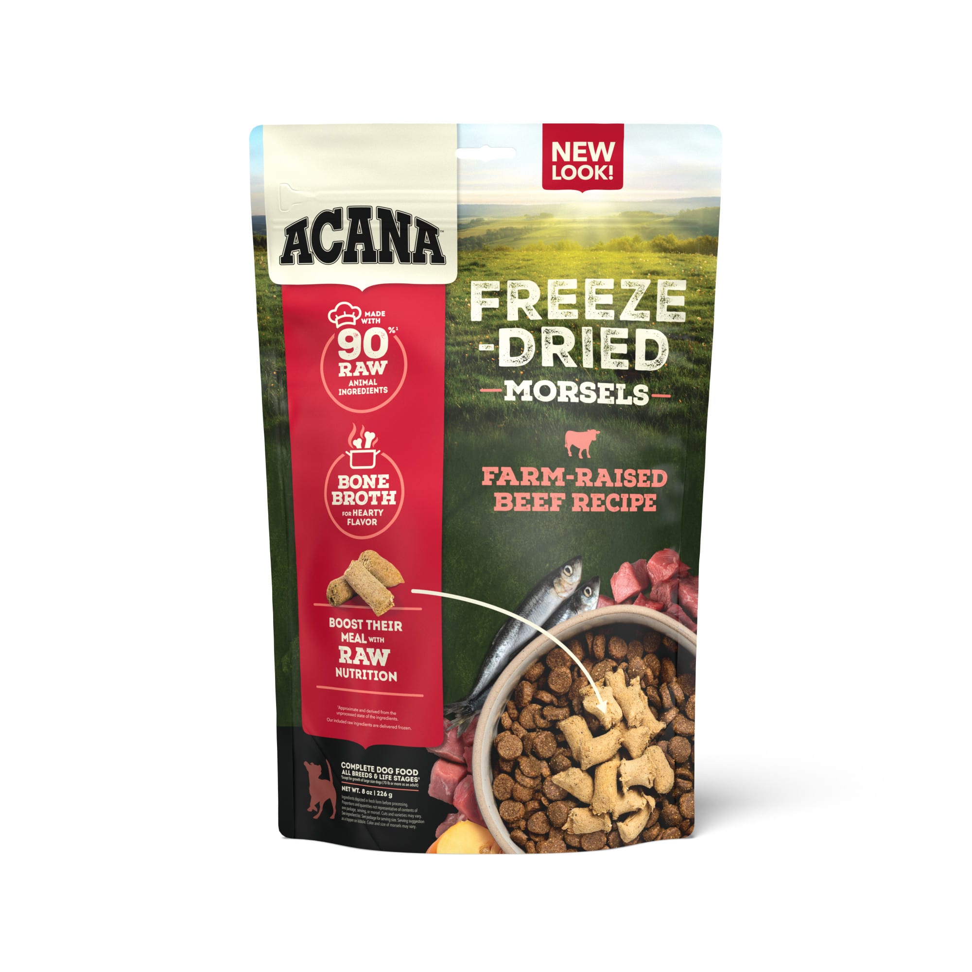 ACANA Grain Free High Protein Fresh & Raw Animal Ingredients Ranch-Raised  Beef Recipe Freeze Dried Morsels Dog Food, 8 oz. | Petco