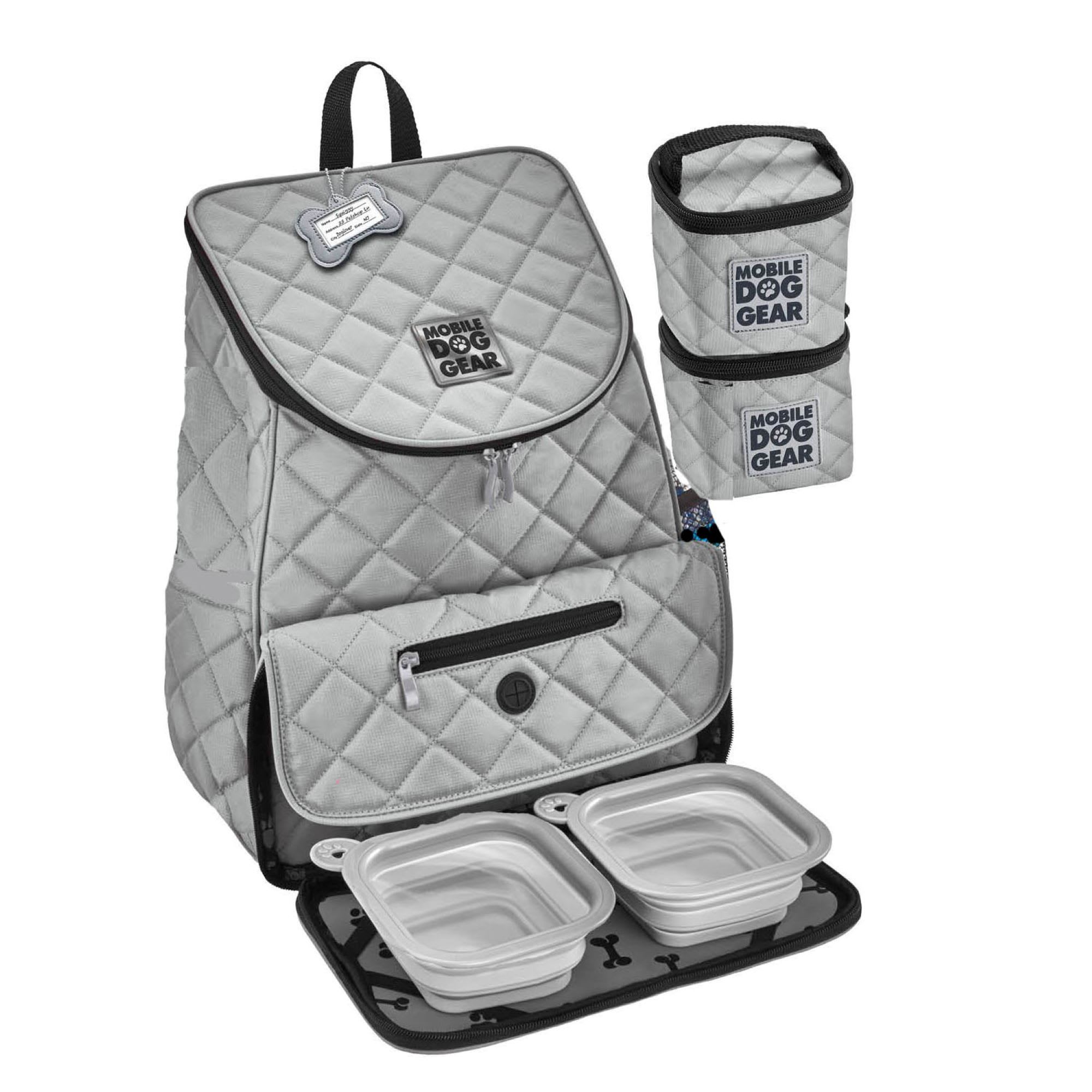 Mobile Dog Gear, Pet Carrier Plus, Small Dog Carrier Includes 2 Lined Food  Carriers, Placemat and 2 Collapsible Dog Bowls, Gray