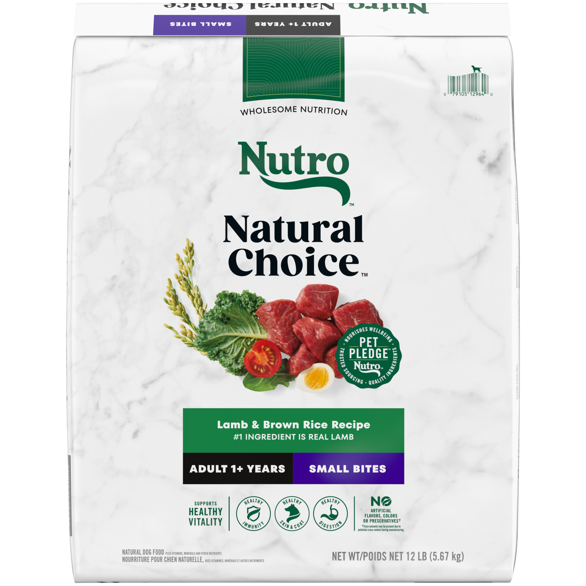 NUTRO NATURAL CHOICE Small Bites Adult Dry Dog Food Lamb Brown Rice Recipe Dog Kibble 12 lb. Bag