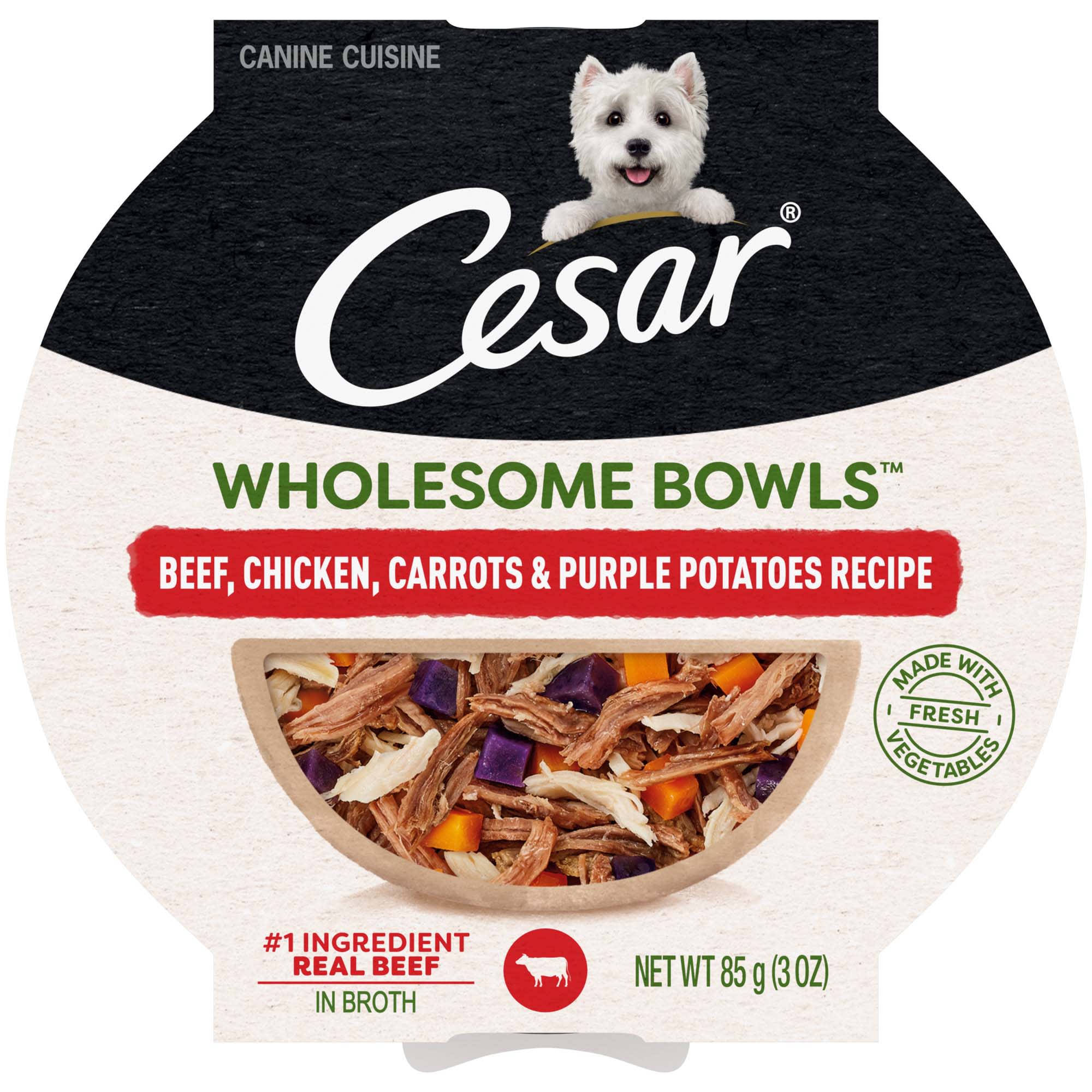 Cesar Wholesome Bowls Beef Chicken Carrots Purple Potatoes Recipe Adult Soft Wet Dog Food 3 oz. Case of 10