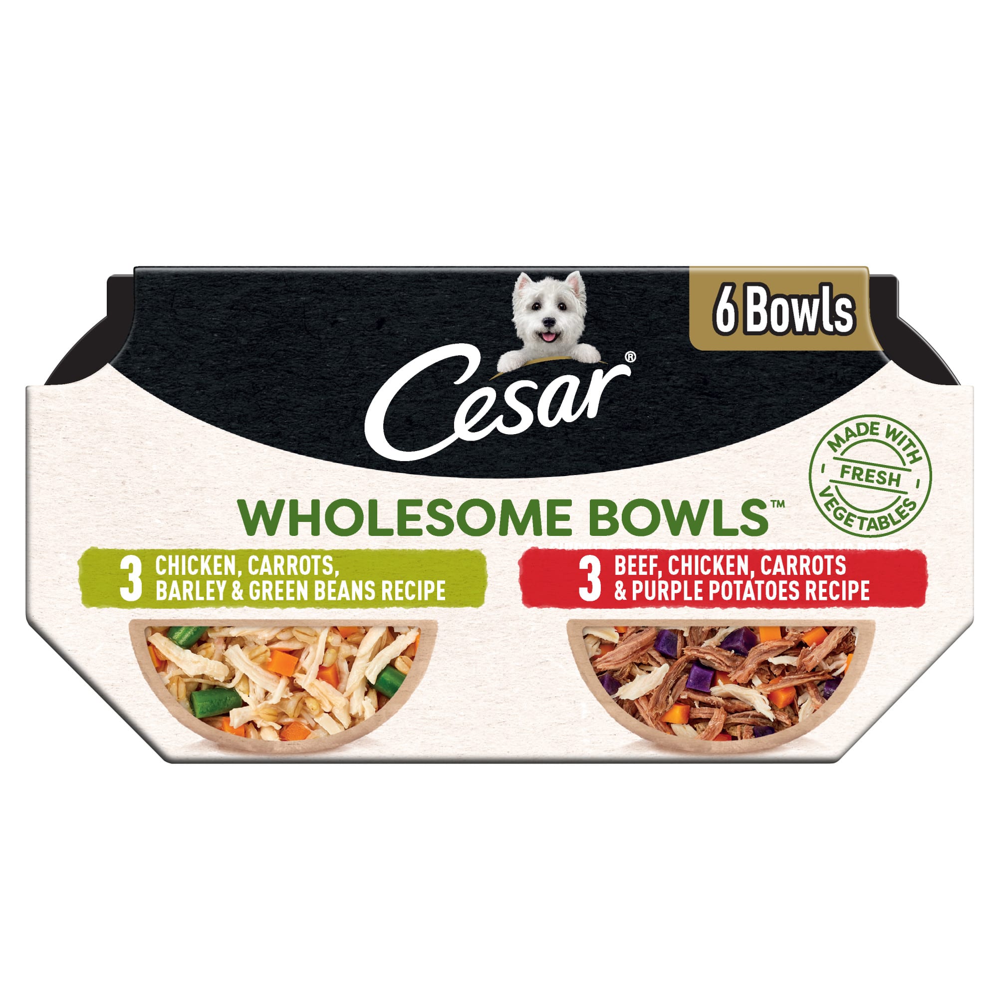 Cesar Wholesome Bowls Adult Soft Wet Dog Food Toppers Variety Pack, 3
