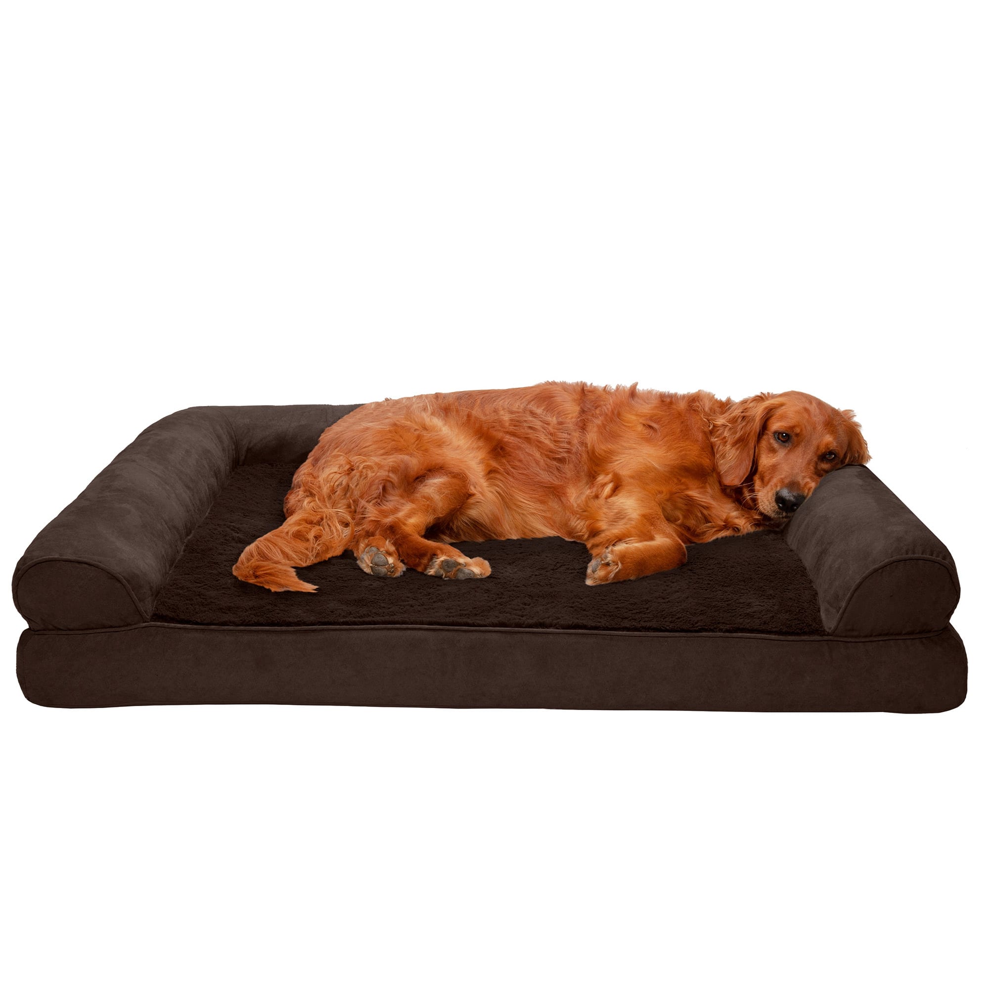 FurHaven Plush & Suede Full Support Sofa Pet Bed, 40" L X 32" W X 8" H, Espresso Petco