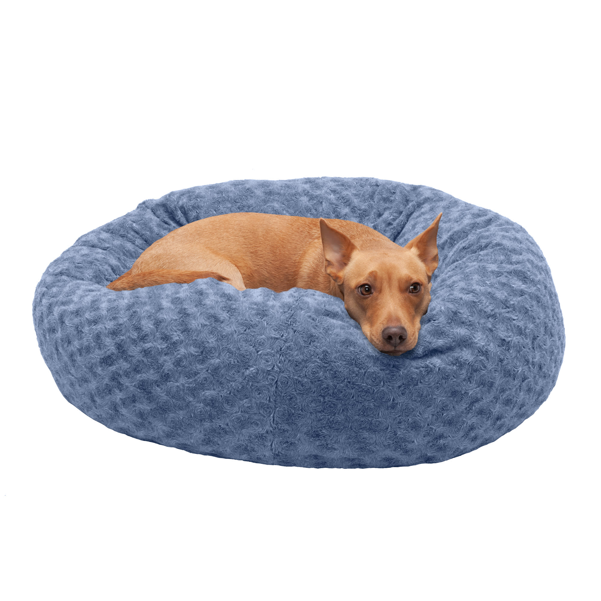 FurHaven Fresh Blueberry Deep Dish Curly Fur Plush Donut Pet Bed, 30