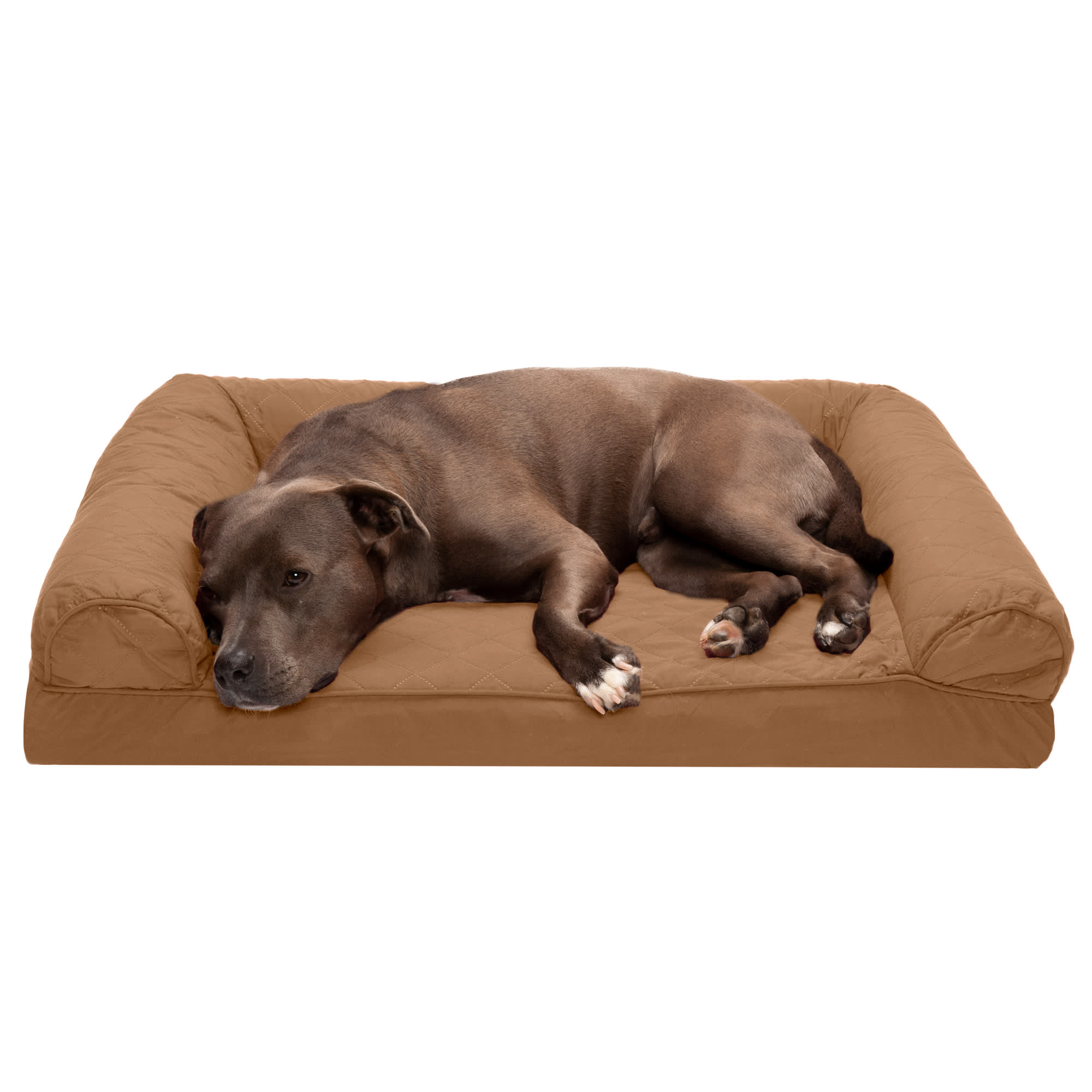 Furhaven Quilted Full Support Sofa Pet Bed Silver Gray Large