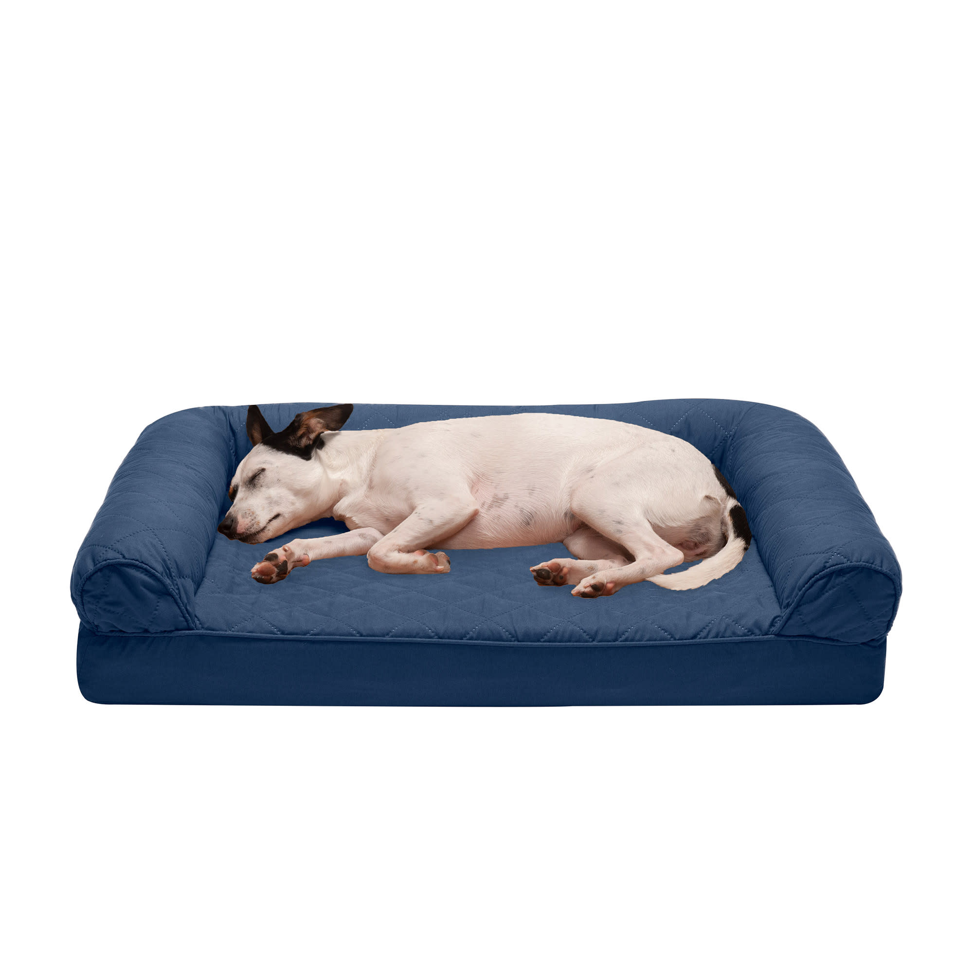 FurHaven Quilted Full Support Sofa Pet Bed, 30" L X 20" W X 6.25" H, Navy Petco