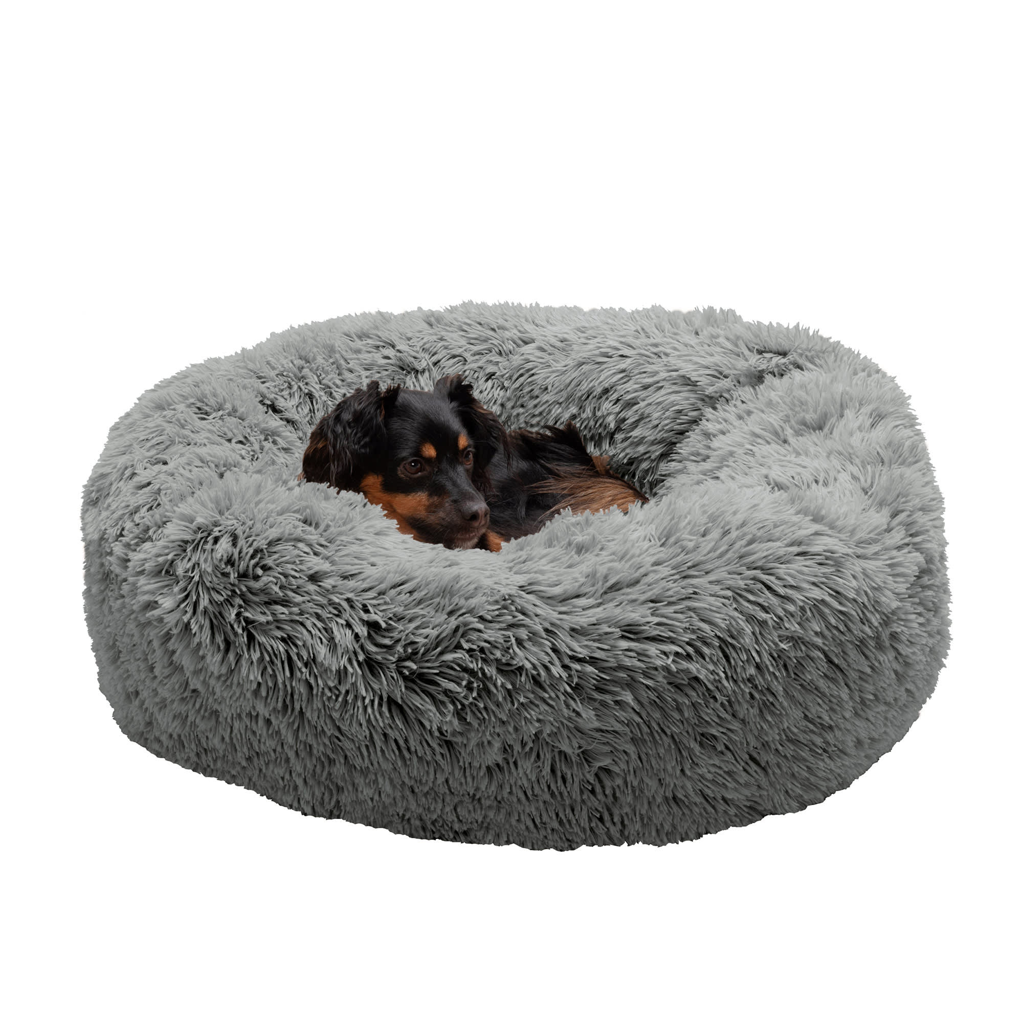 FurHaven Gray Calming Cuddler Long Fur Donut Pet Bed, 30" L X 30" W X 10" H, Medium