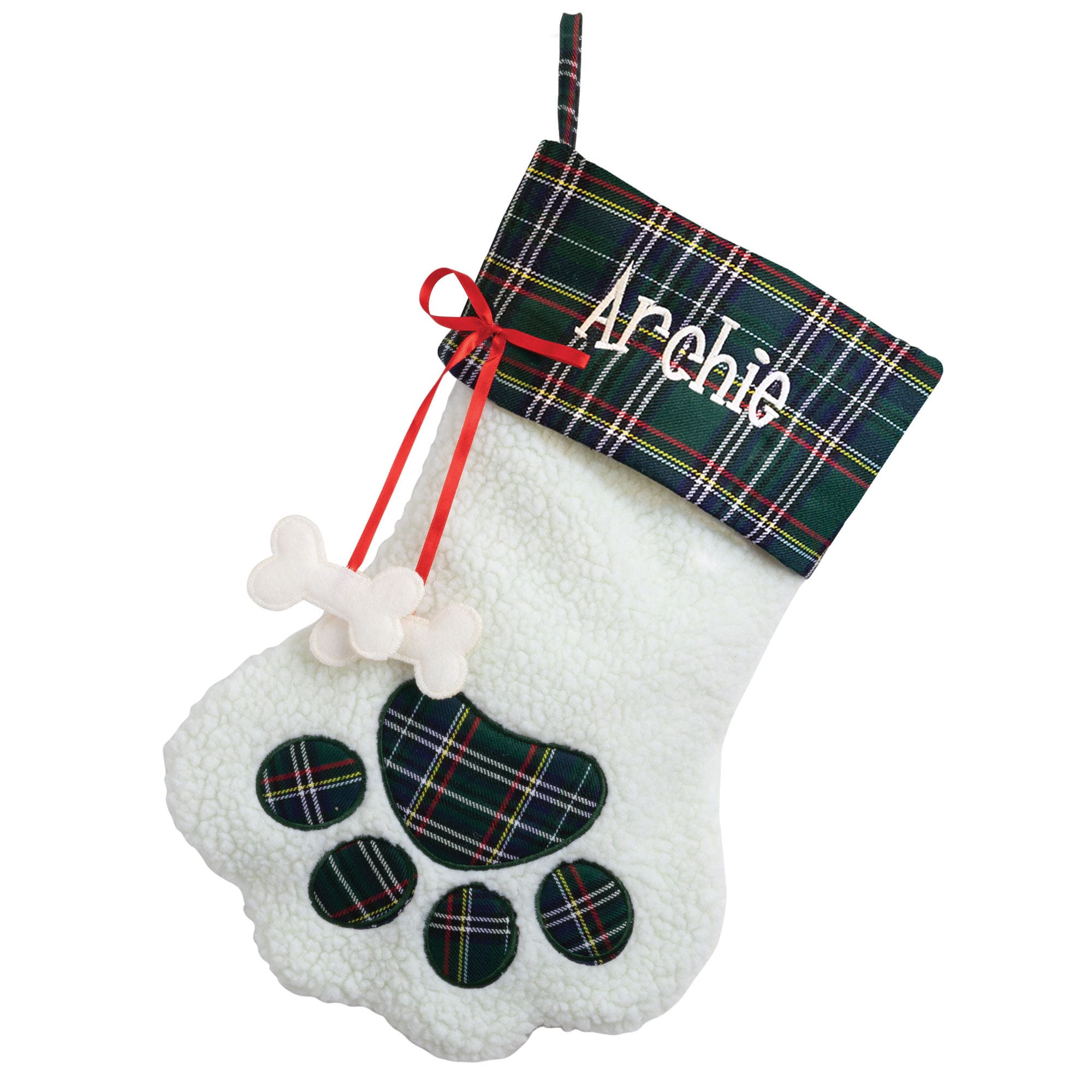 Custom Personalization Solutions Personalized Green Plaid Dog Paw Stocking