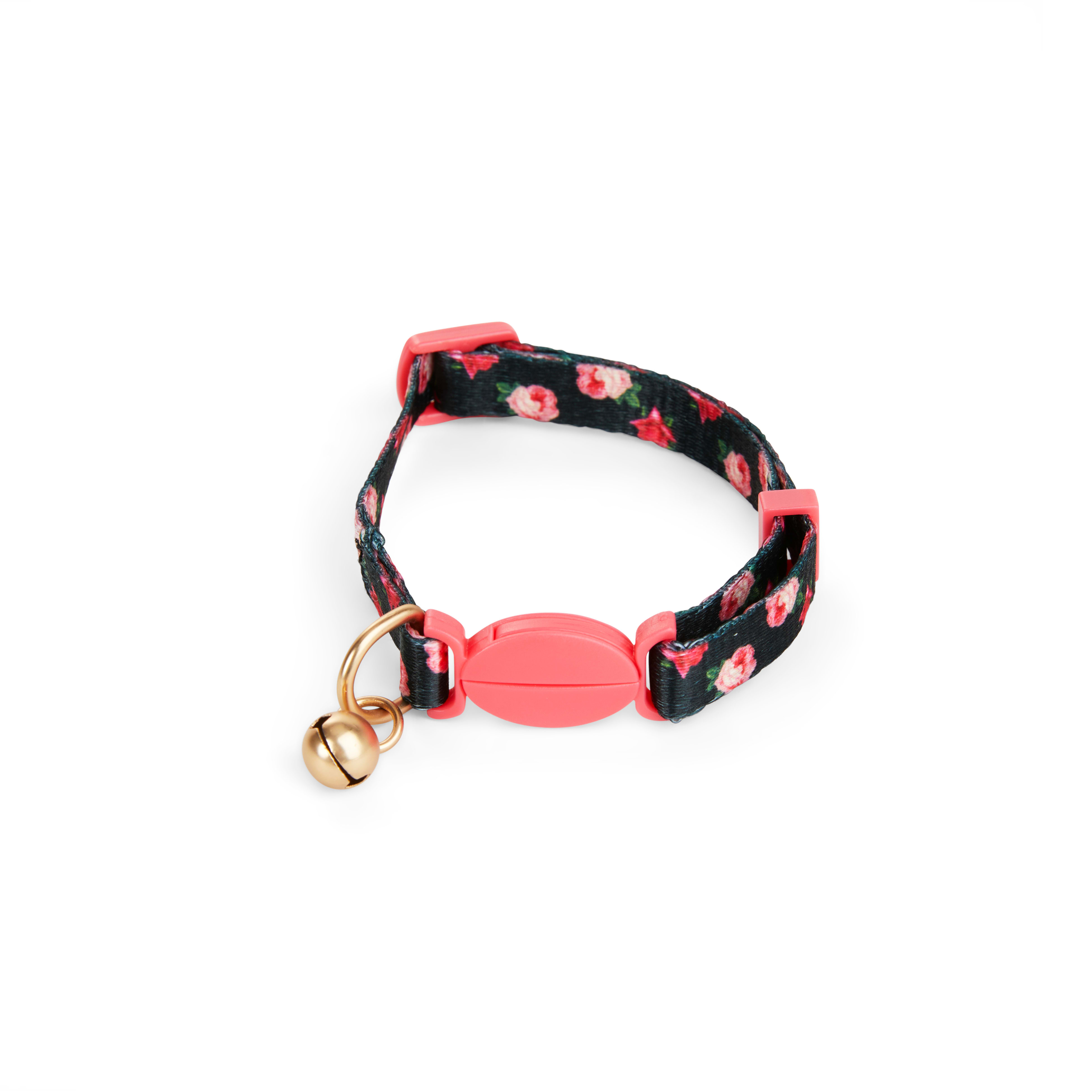 YOULY Pink Rose Print Cat Collar in Black