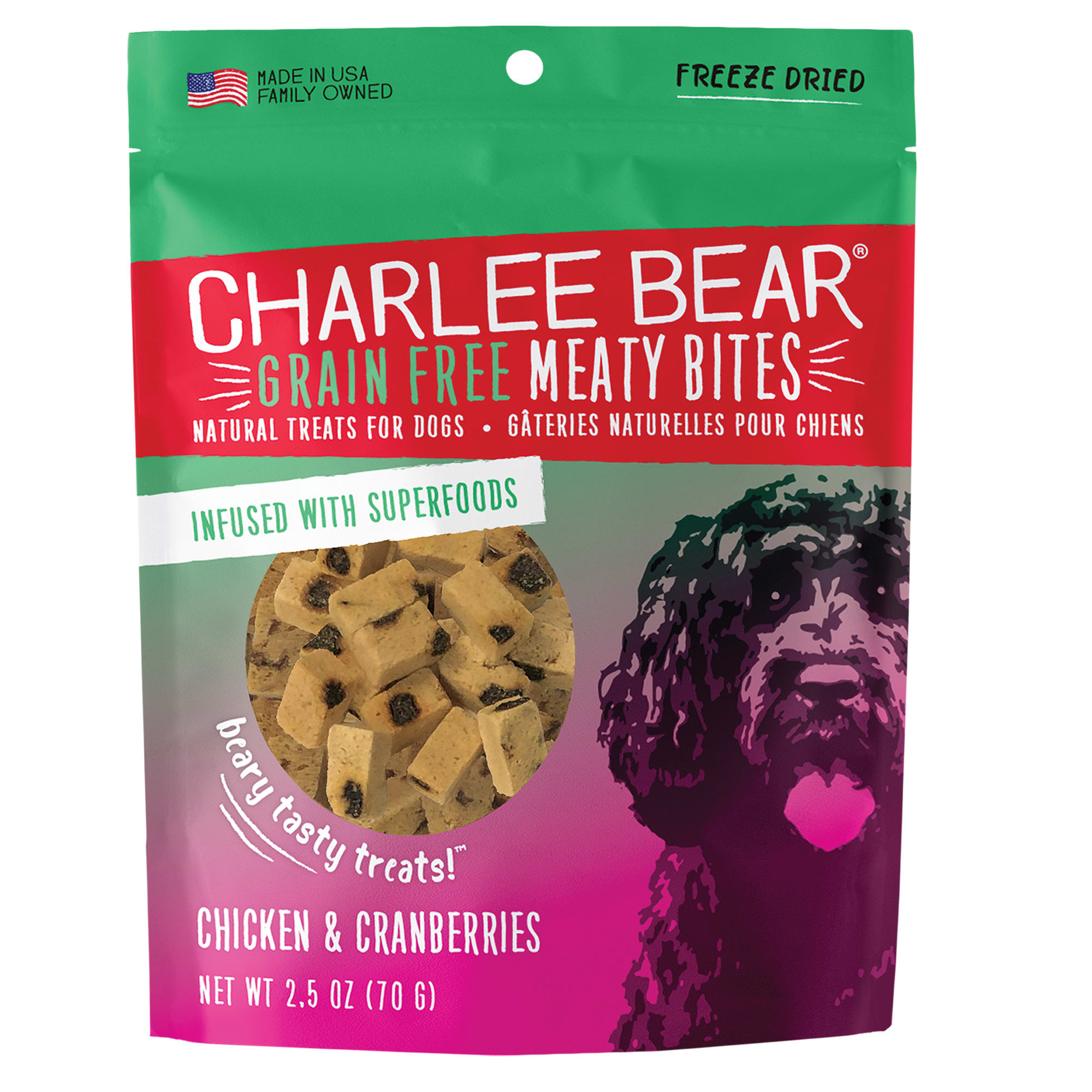 Charlee Bear Meaty Bites Natural Grain Free Chicken Cranberries Treats for Dogs 2.5 oz. Petco