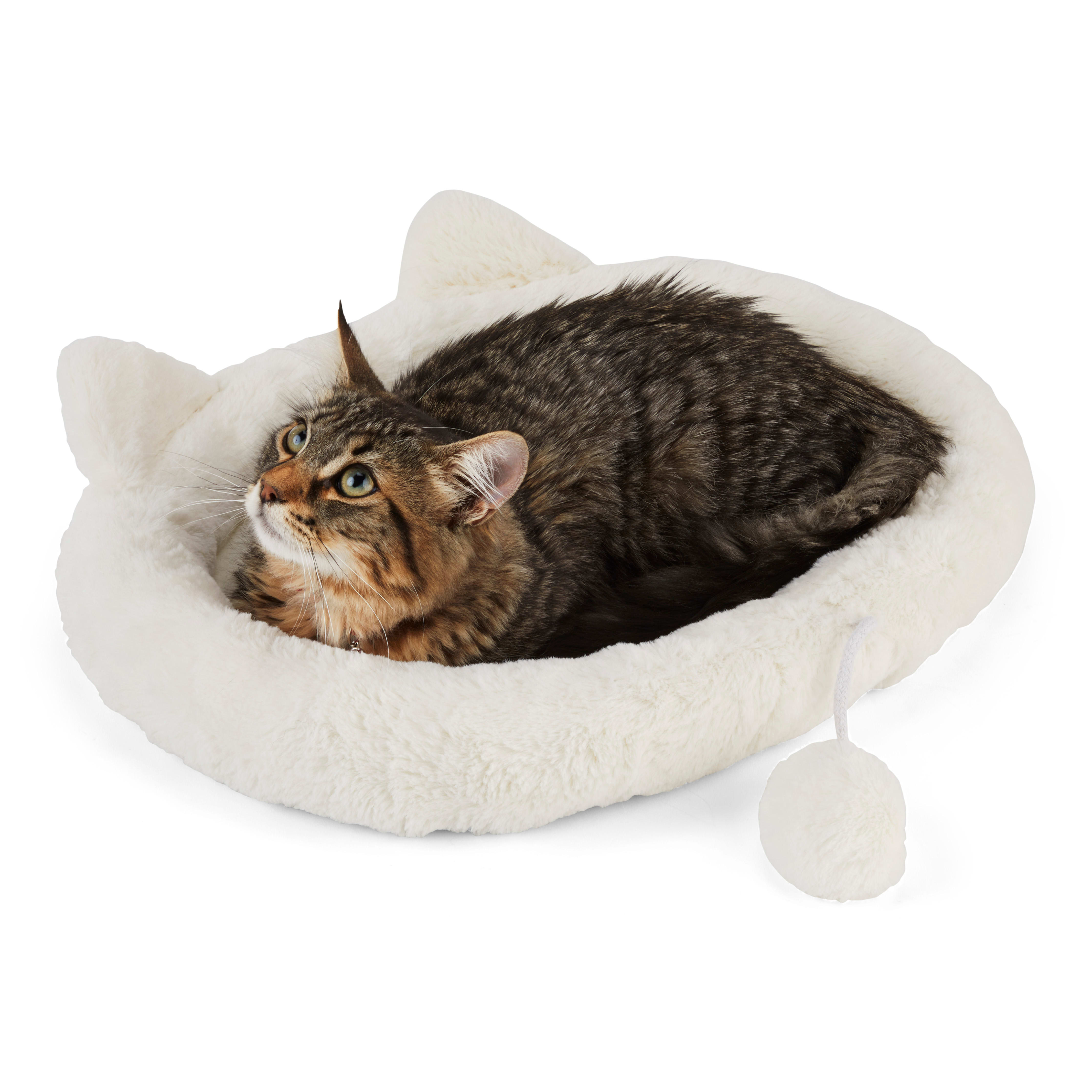 EveryYay Snooze Fest Ivory Cat Head Oval Snuggler Bed, 17