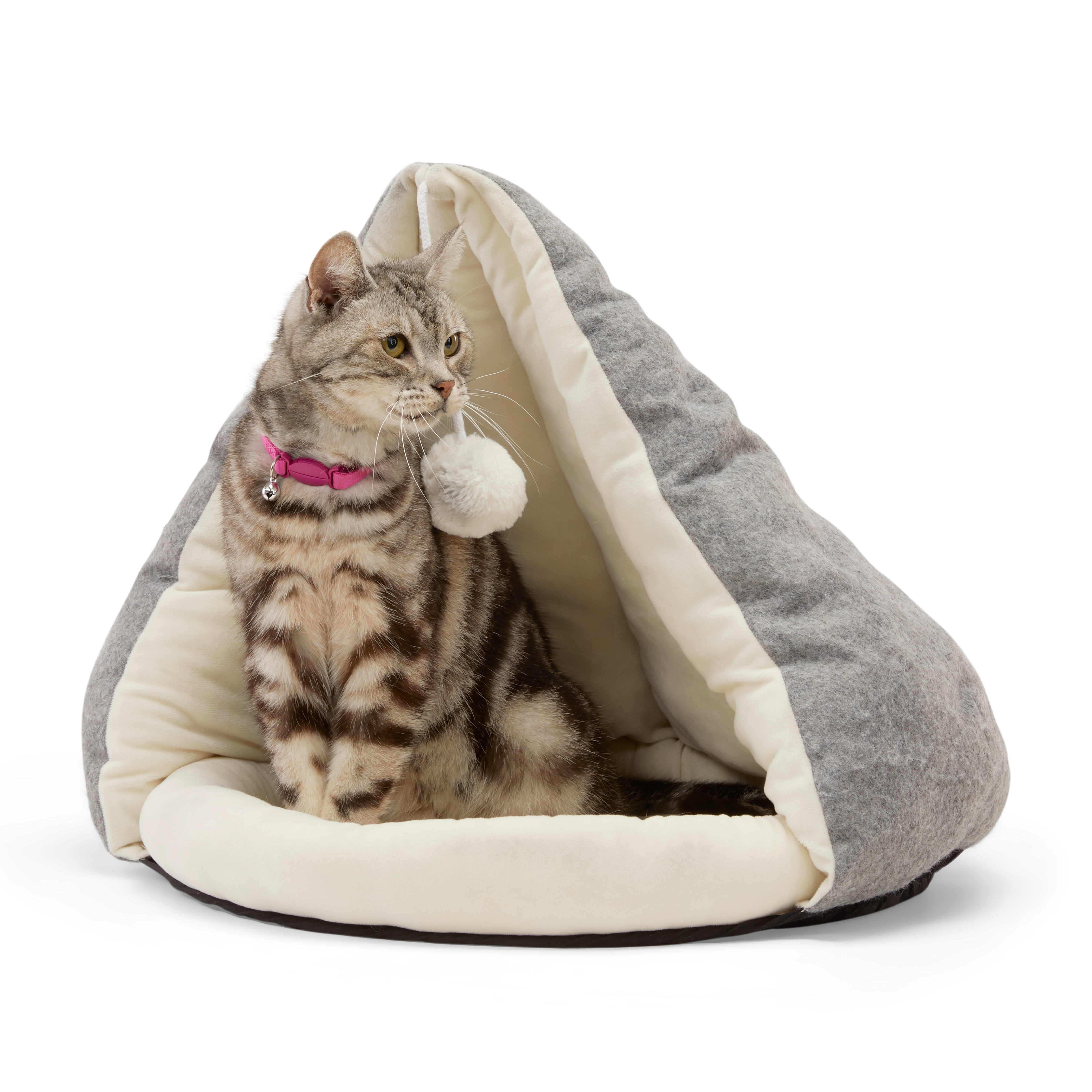 EveryYay Snooze Fest Grey Play Cave Cat Bed With Toy, 17