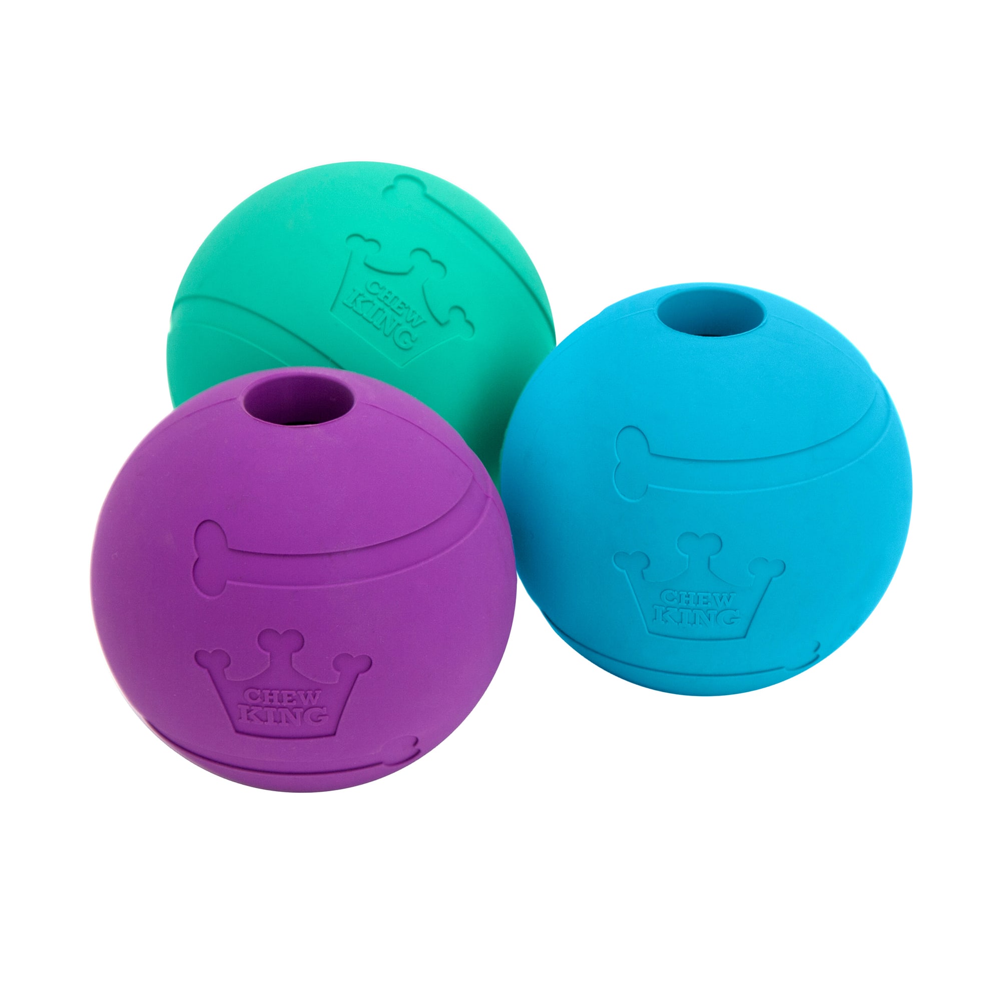 Chew King Rubber Fetch & Treat Balls, Large, 3Pack