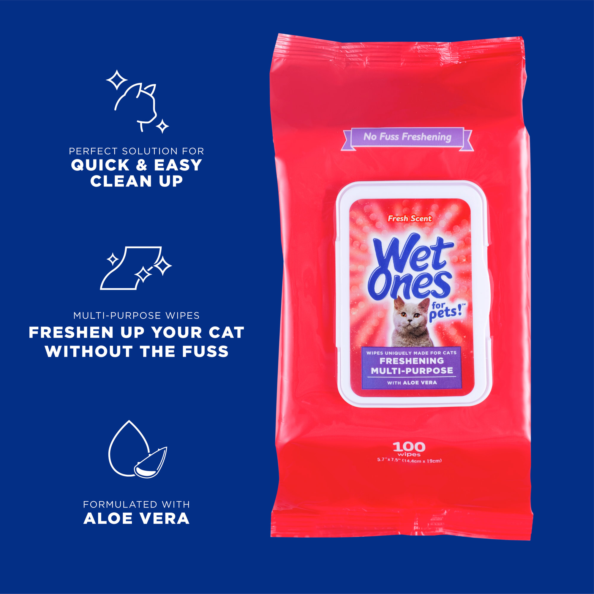 Wet Ones for Pets Freshening Multi-Purpose Cat Wipes with Aloe